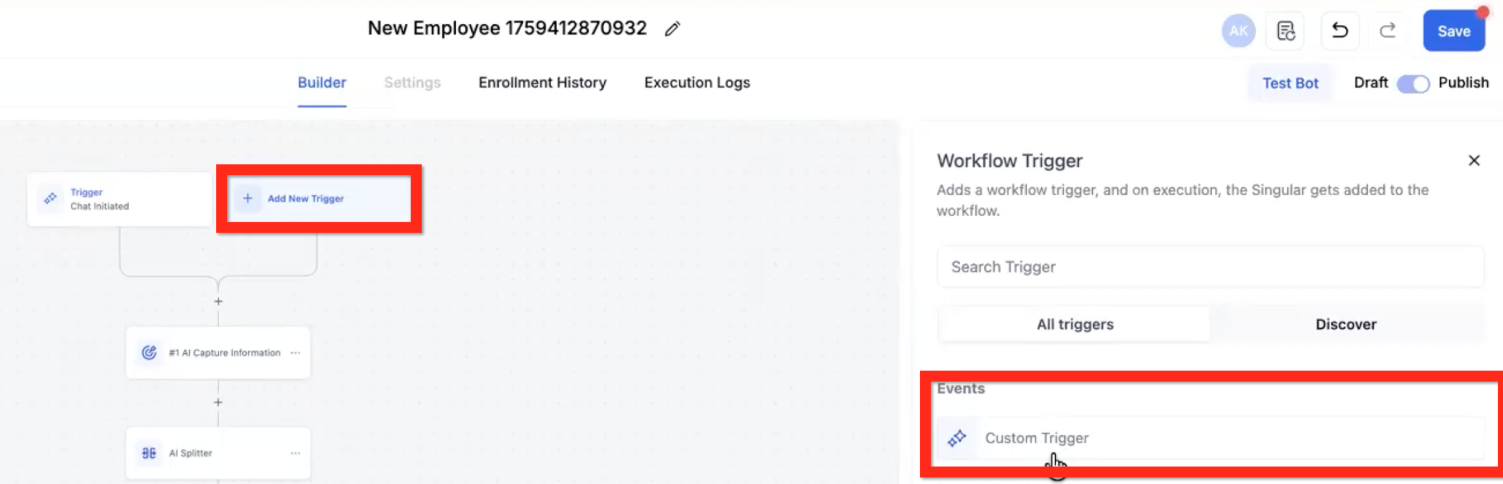 Conversation AI Flow Builder – Custom Trigger
