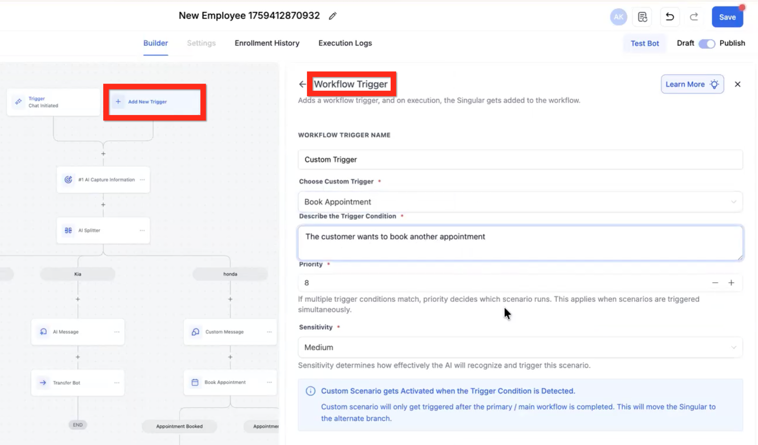 Conversation AI Flow Builder – Custom Trigger