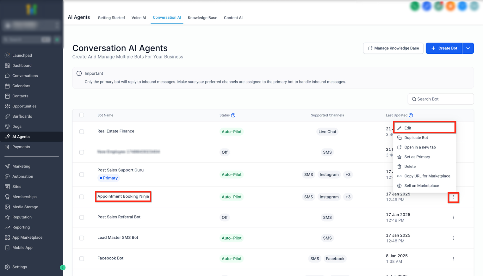 Conversation AI – Human Handover Action – Step 1: Navigate to Bot Goals