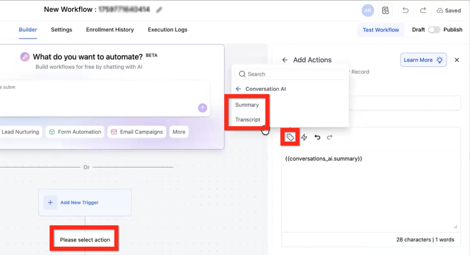 Conversation AI Summary and Transcript – Configure Workflow Trigger for Summary
