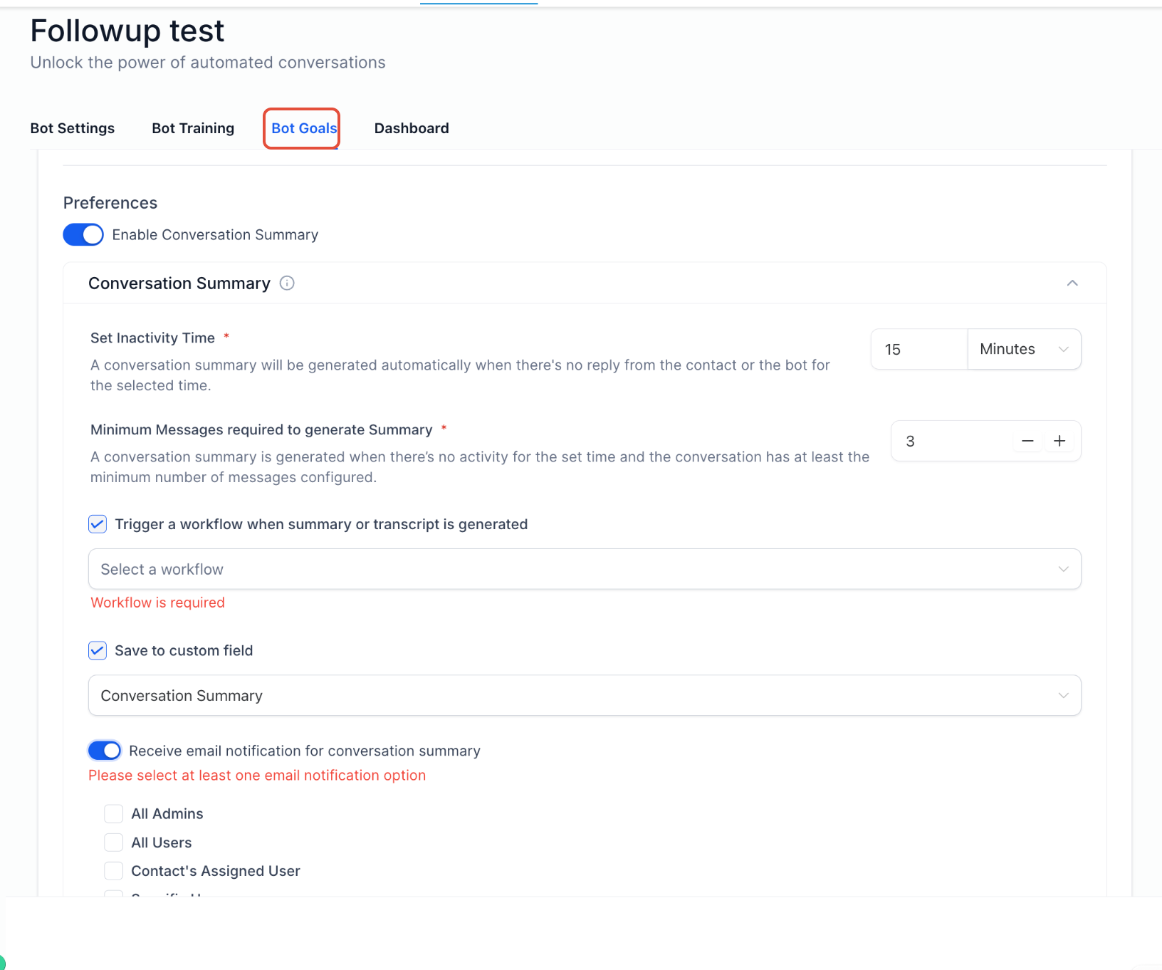Conversation AI Summary and Transcript – Enable Conversation Summary