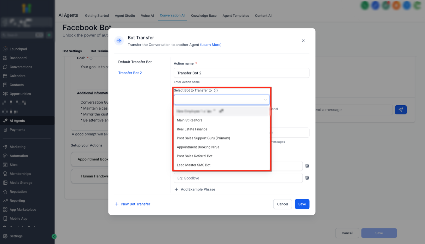 Conversation AI – Transfer Bot Action – How to Configure the Transfer Bot Action