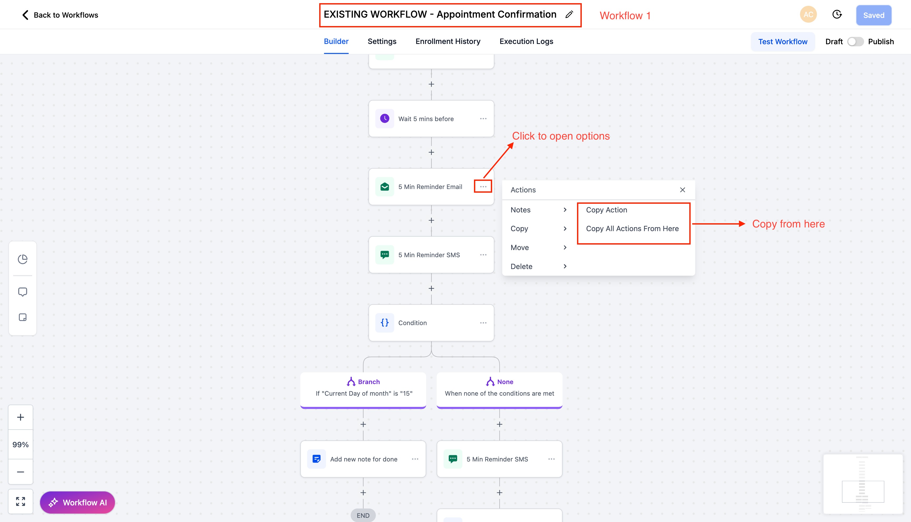 Copy Workflow Actions Across Workflows – Step 1: Open Automation → Workflows