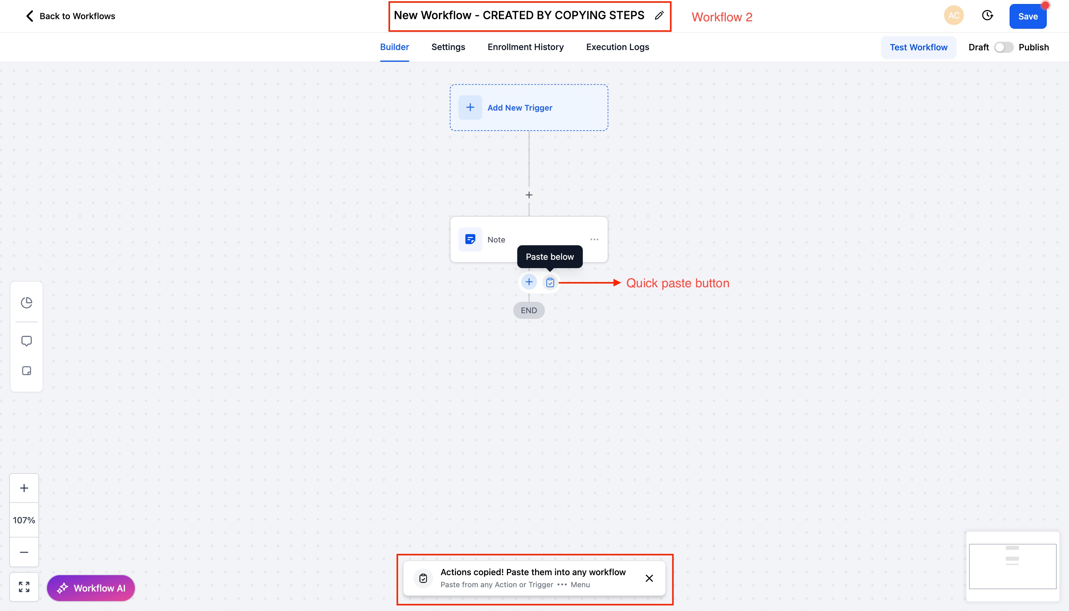 Copy Workflow Actions Across Workflows – Step 2: Navigate to the Target Workflow