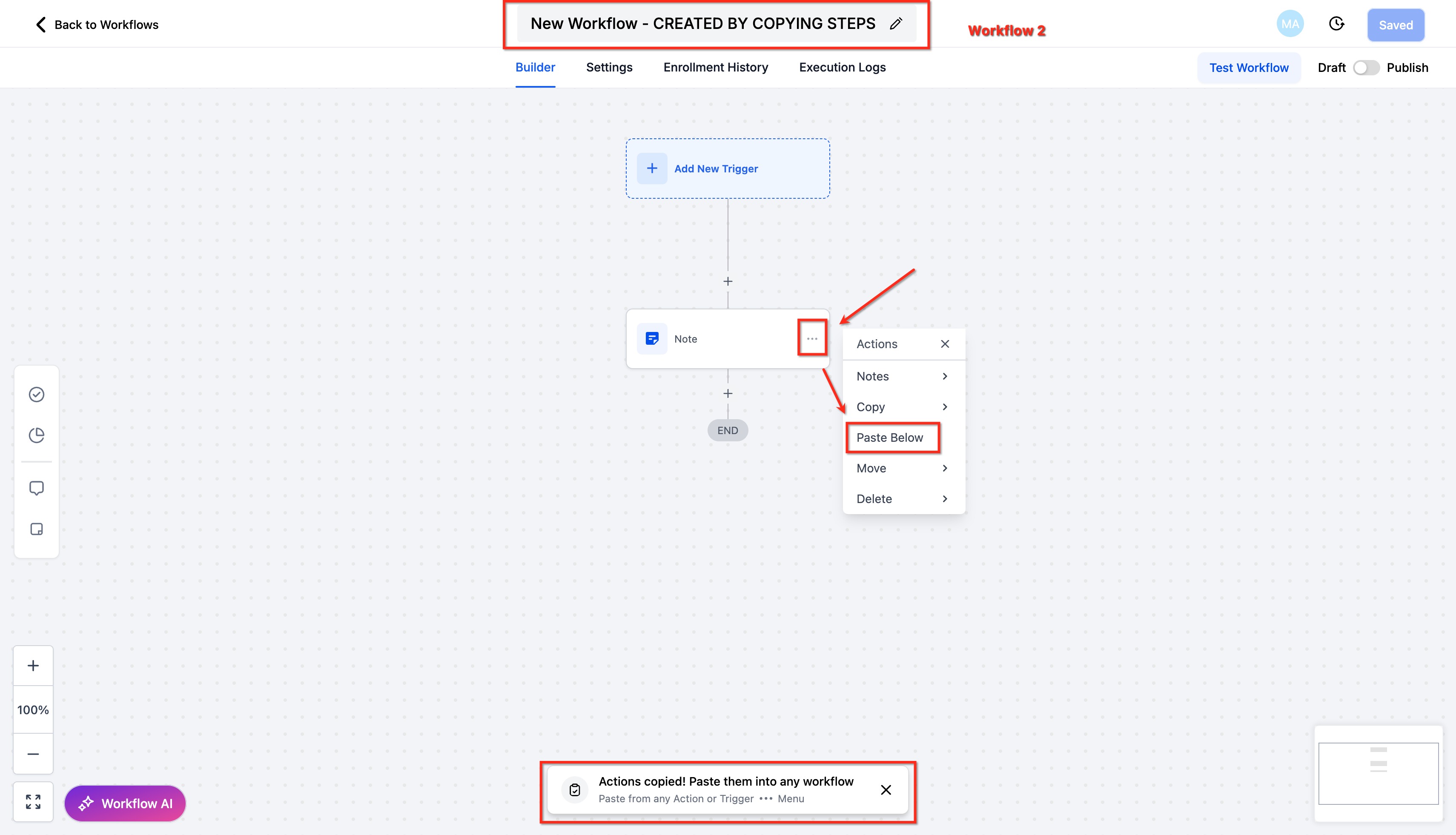 Copy Workflow Actions Across Workflows – Step 2: Navigate to the Target Workflow