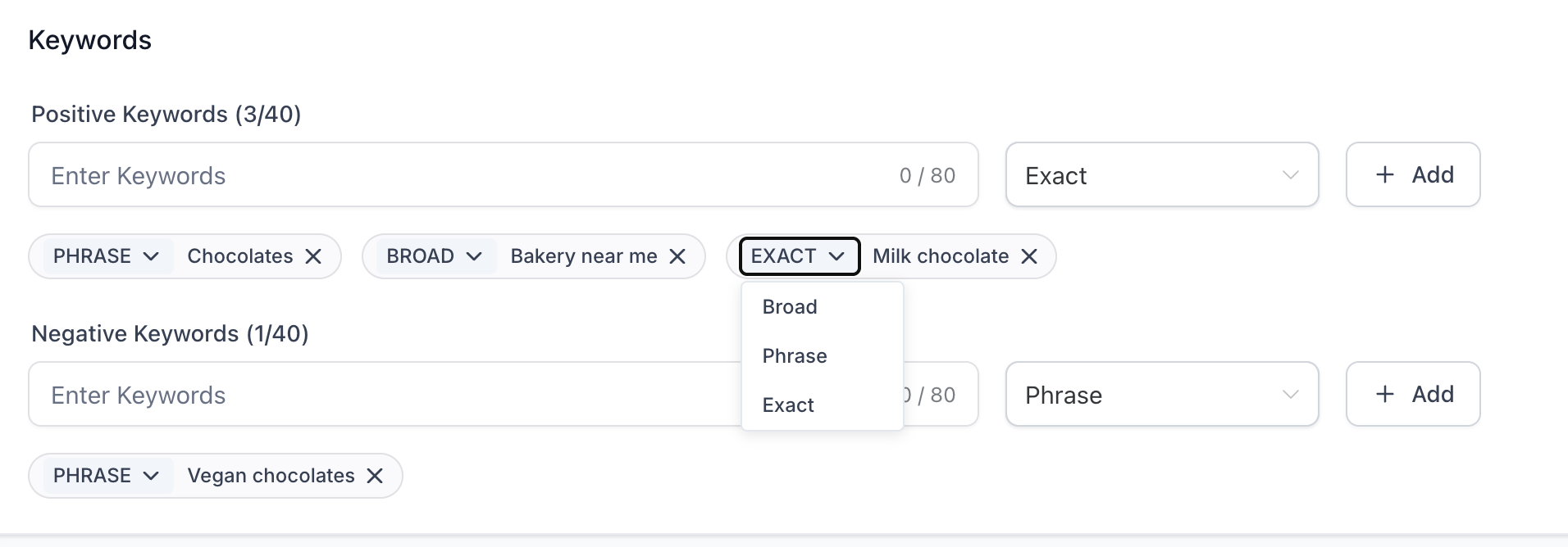 Create a new Google Search Ad Campaign – Add keywords
