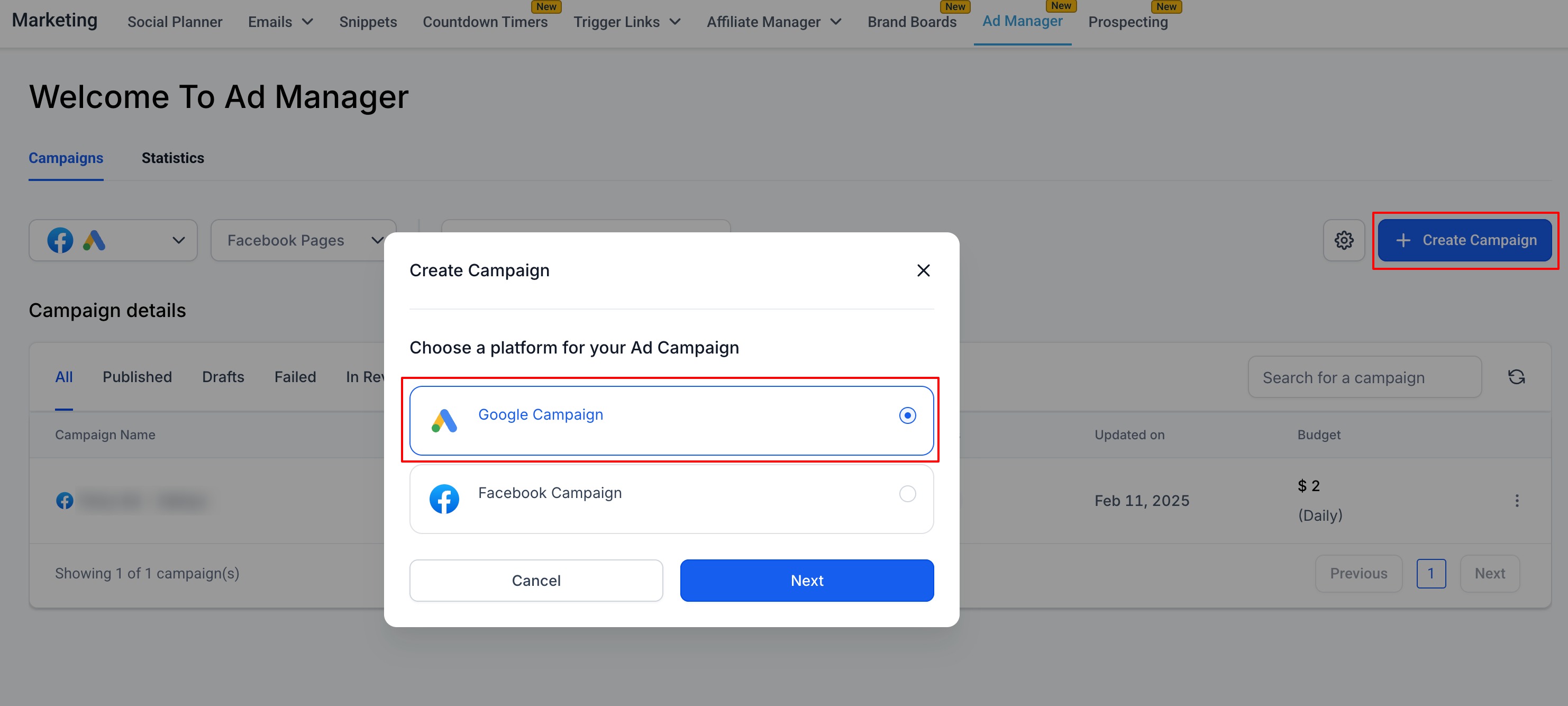 Create a new Google Search Ad Campaign – Step 1 | Create Campaign
