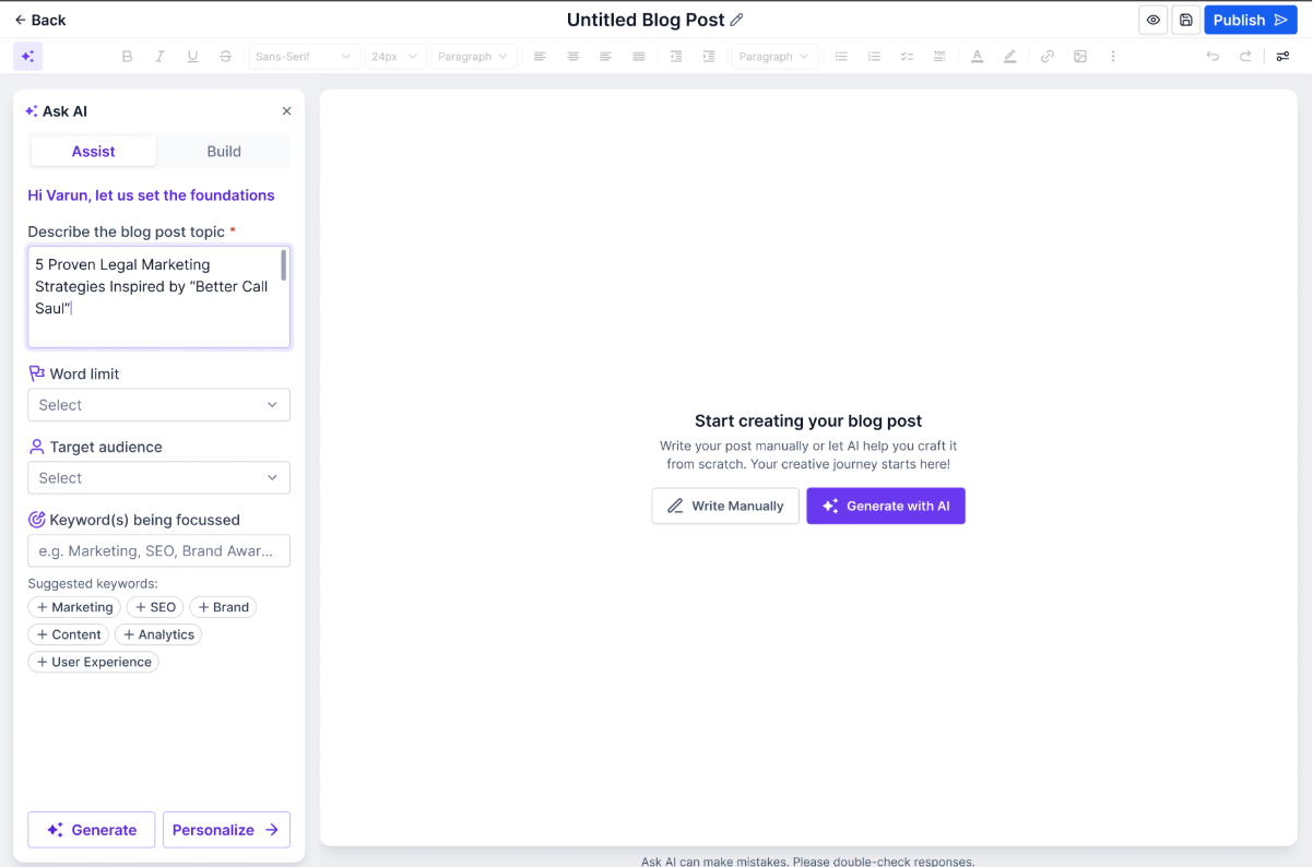 Create Blog Posts with AI – Assist Mode (Topic-Based Blog Generation)