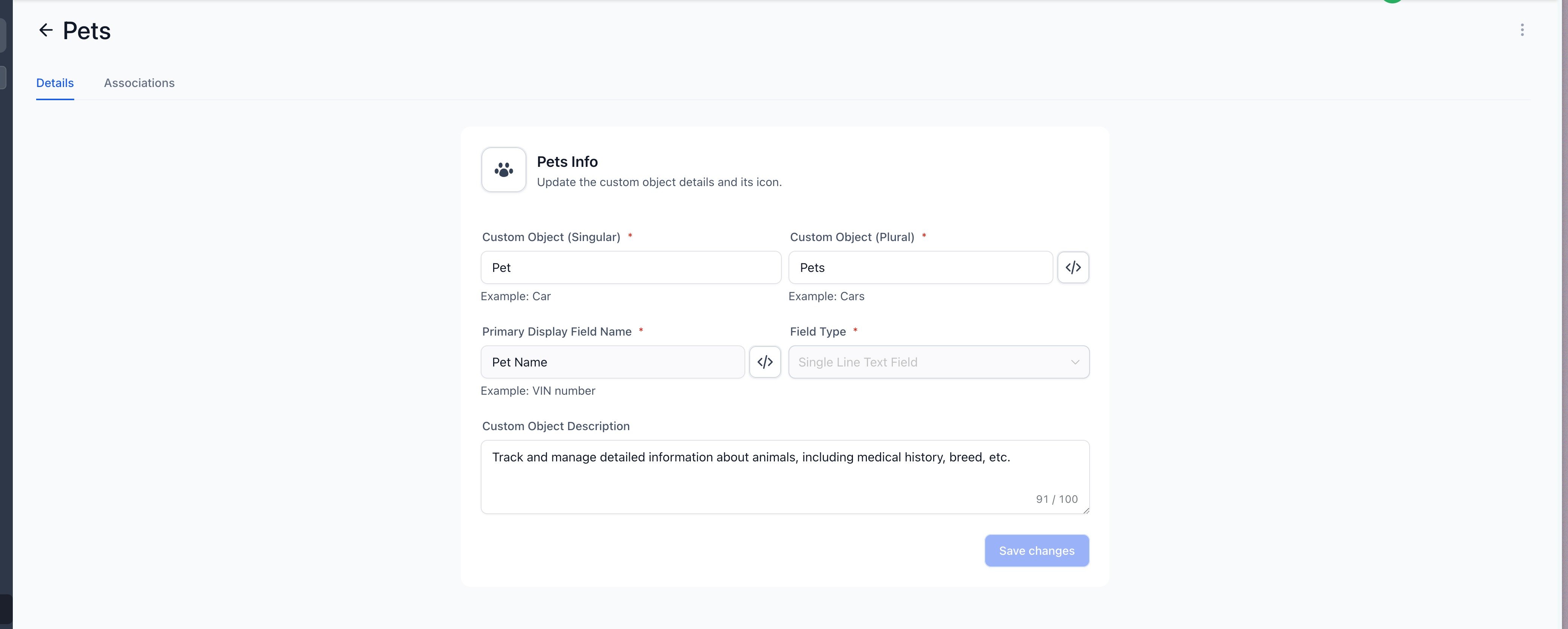 Creating and Editing Custom Objects – Step 3 — Edit Object Details
