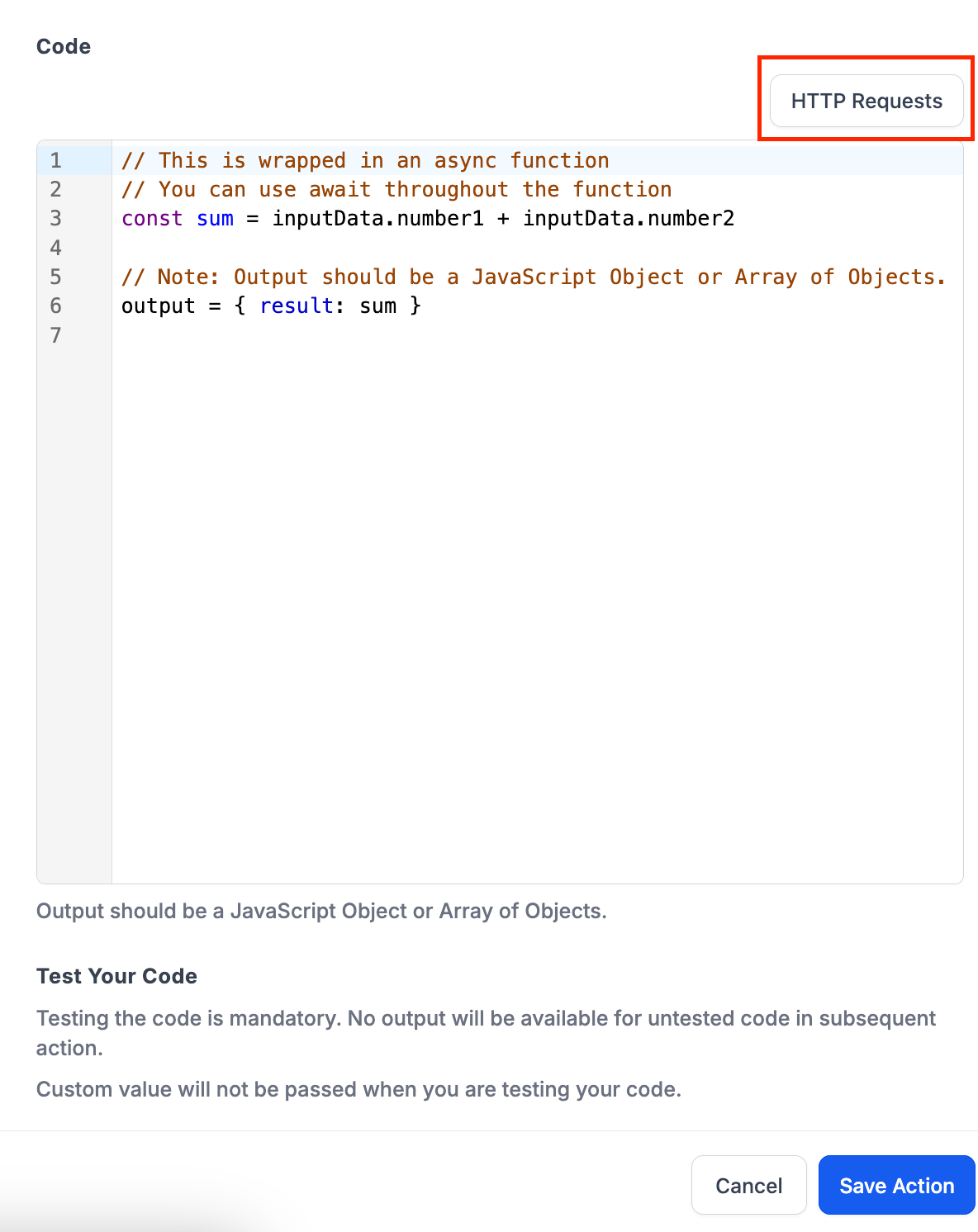 Custom Code – 6. External HTTP Request