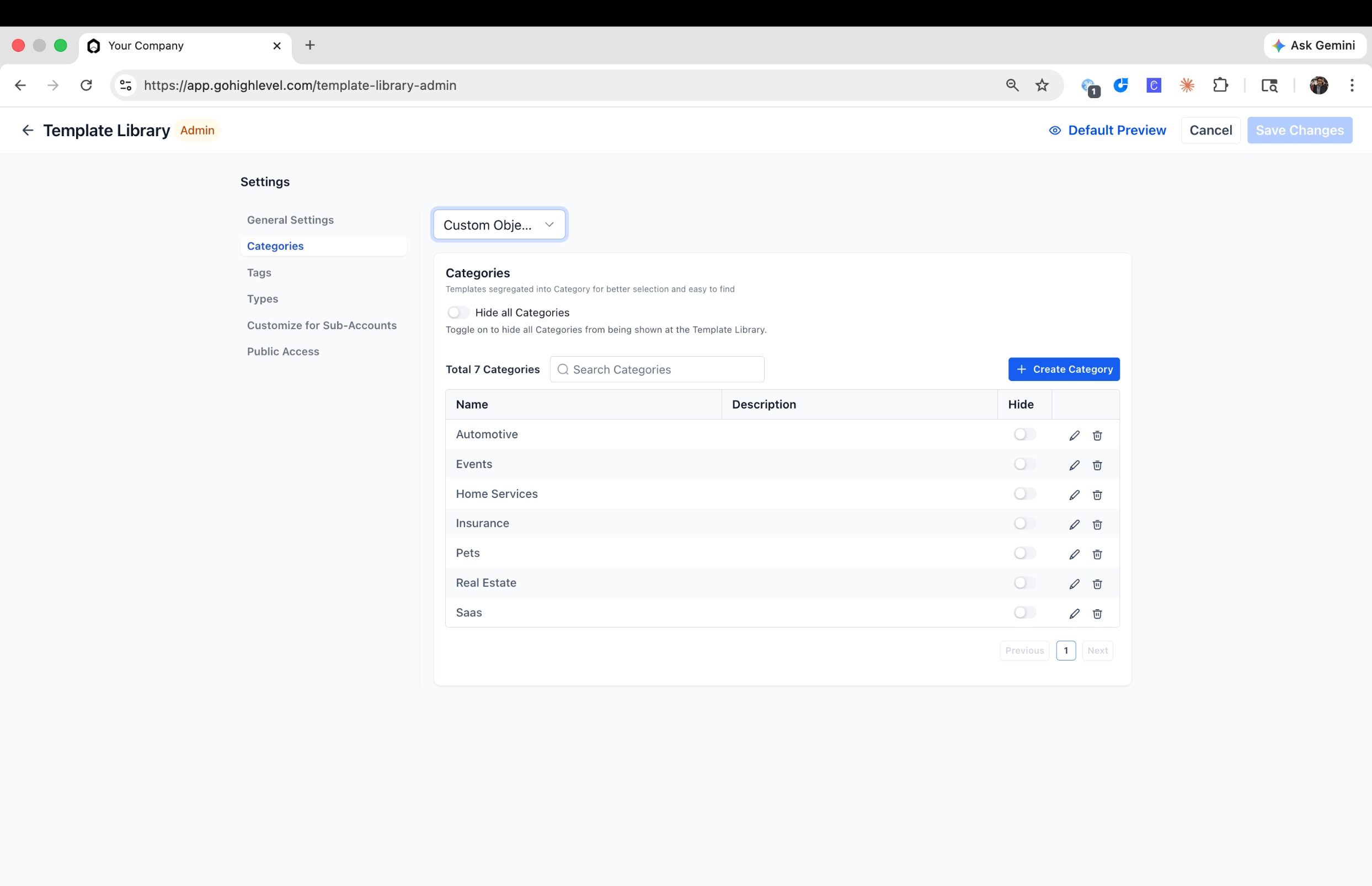 Custom Object Templates: Pre-Built CRM Setup in One Click – Manage Template Visibility (Agency Admins)
