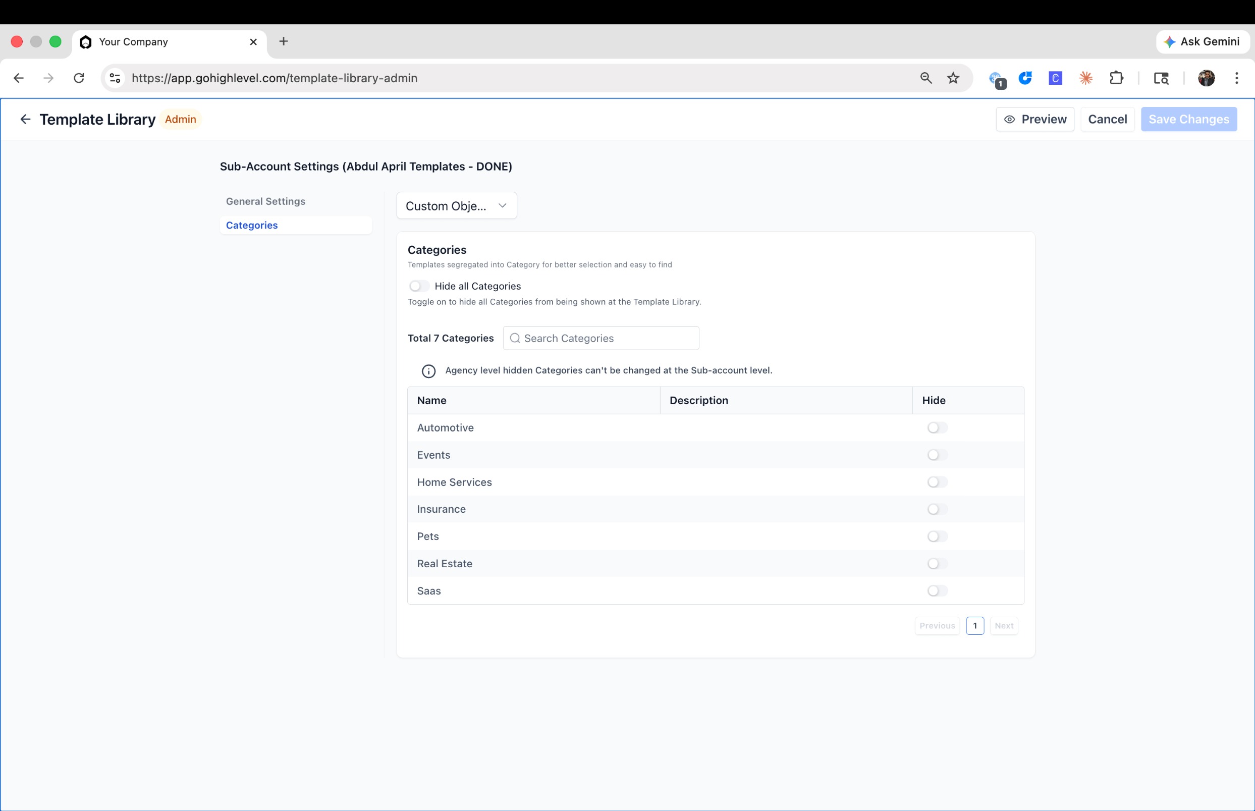 Custom Object Templates: Pre-Built CRM Setup in One Click – Manage Template Visibility (Agency Admins)