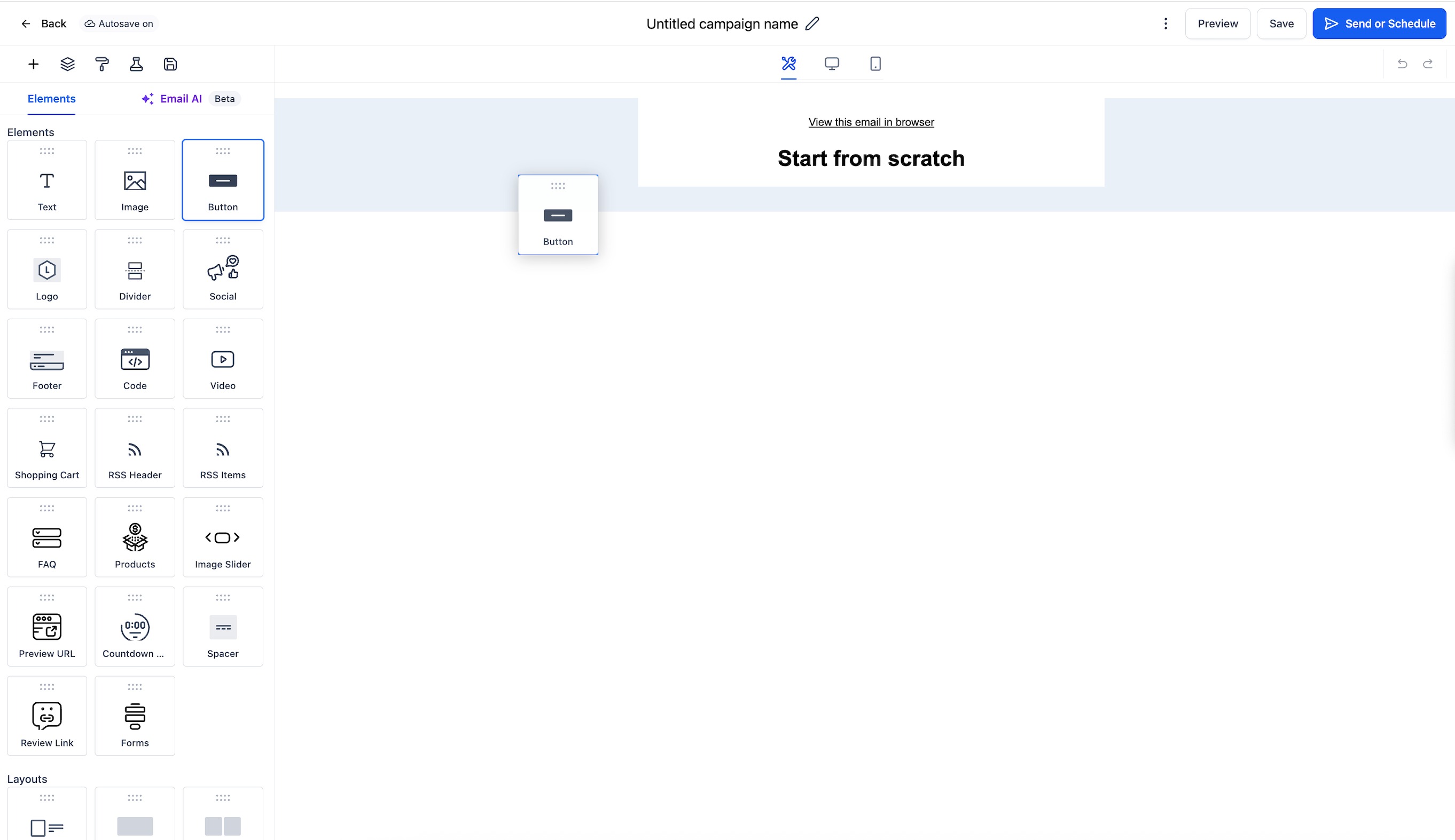 Different elements in email builder – Step 3: Add elements