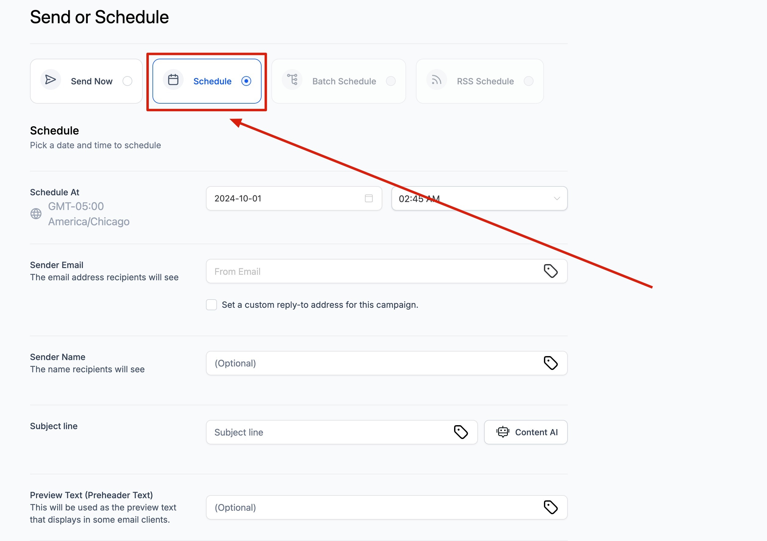 Different Email Sending/ Delivery Method(s) – Send Now, Schedule, Batch, RSS Schedule – Schedule