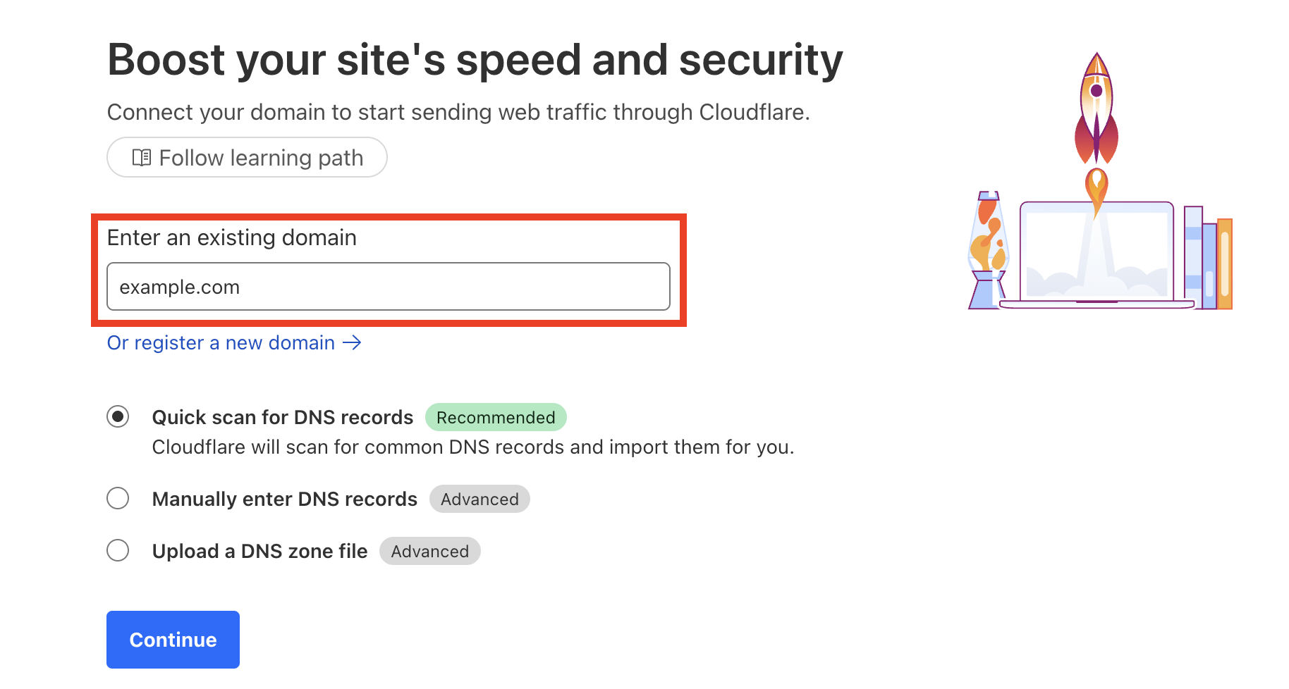 Domain Transfer-out to Cloudflare – Step 1: Add the Domain as a Website to the New Account and Select a Plan