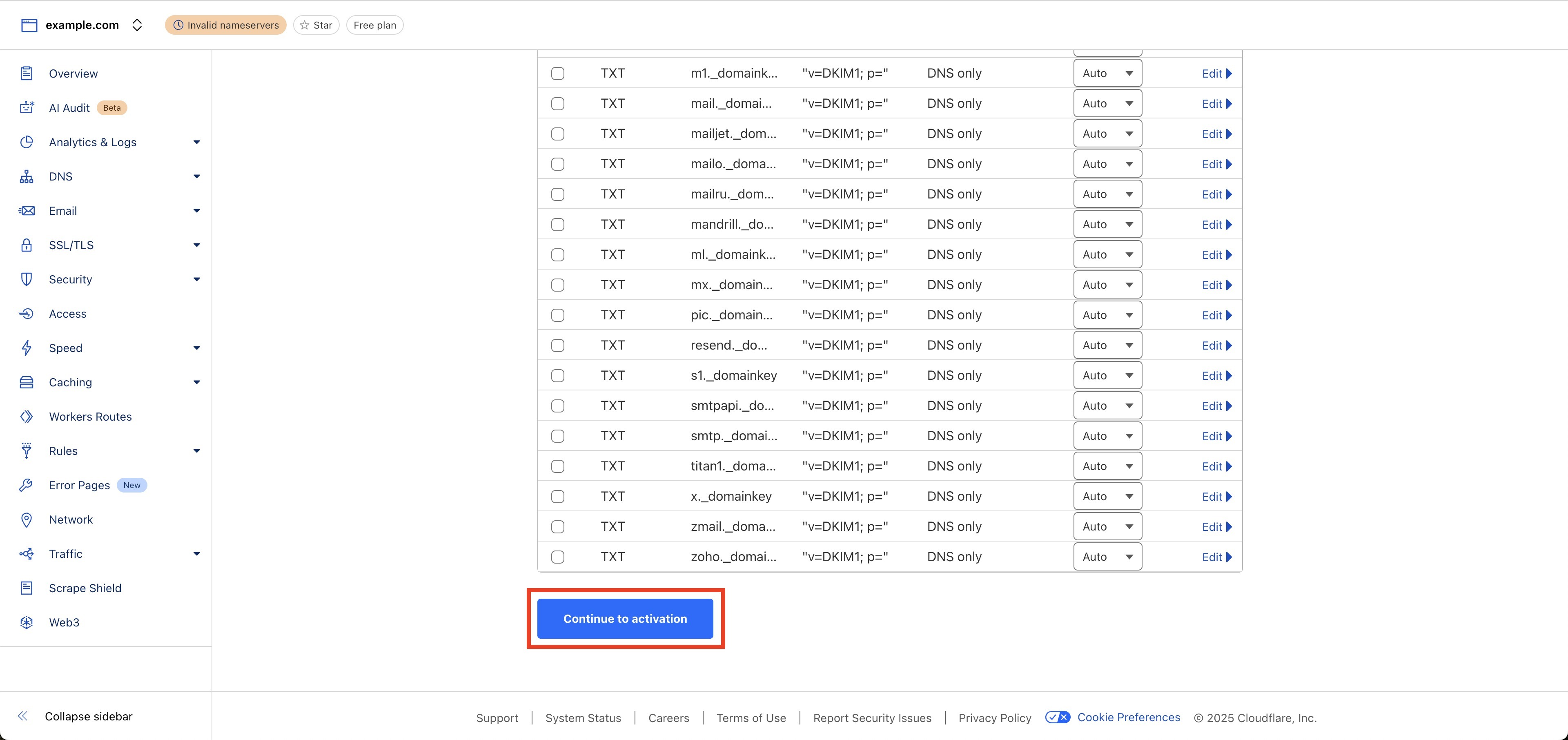 Domain Transfer-out to Cloudflare – Step 1: Add the Domain as a Website to the New Account and Select a Plan