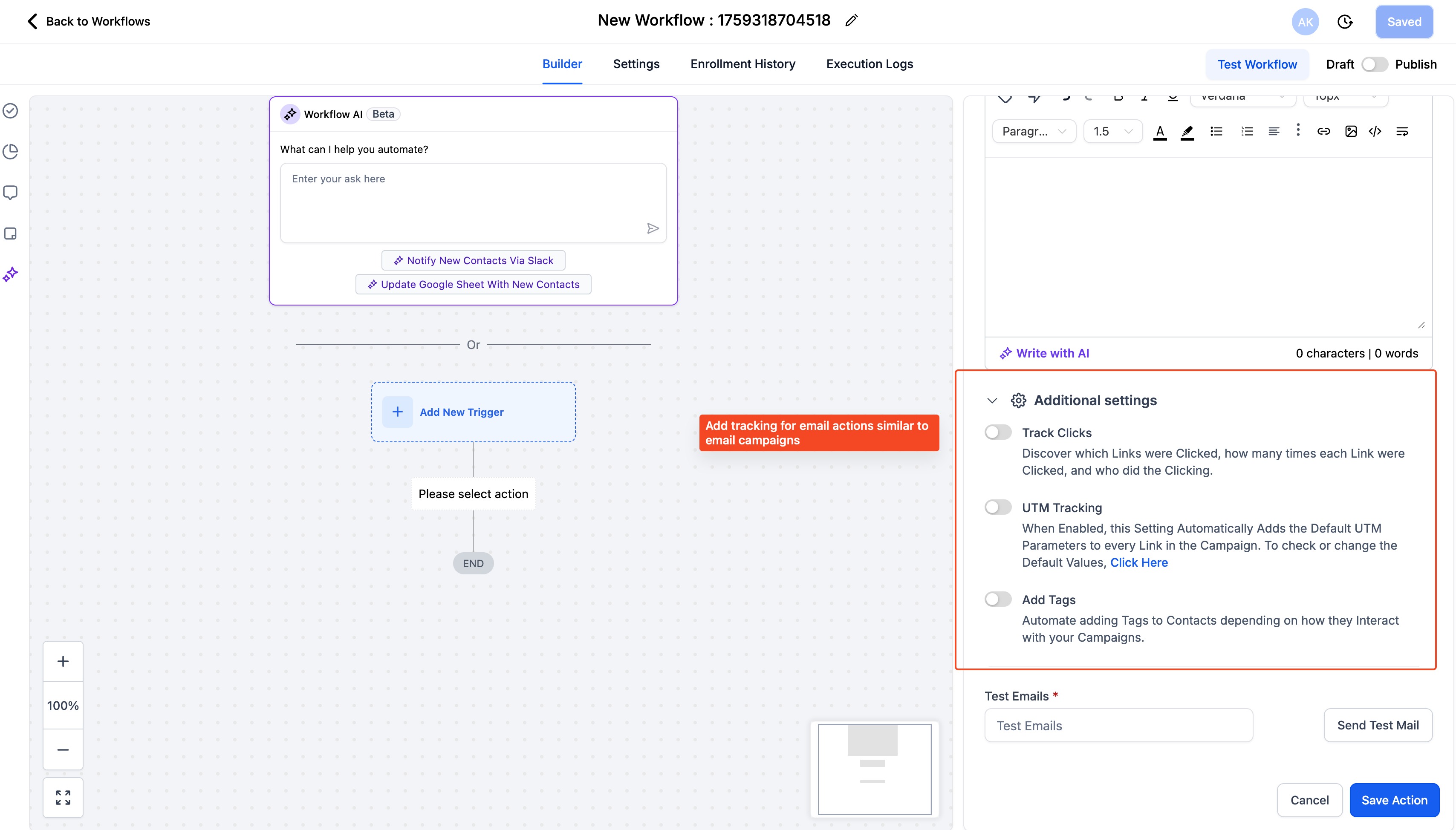 Email Actions UI for Workflows – Step 5: Advanced Settings