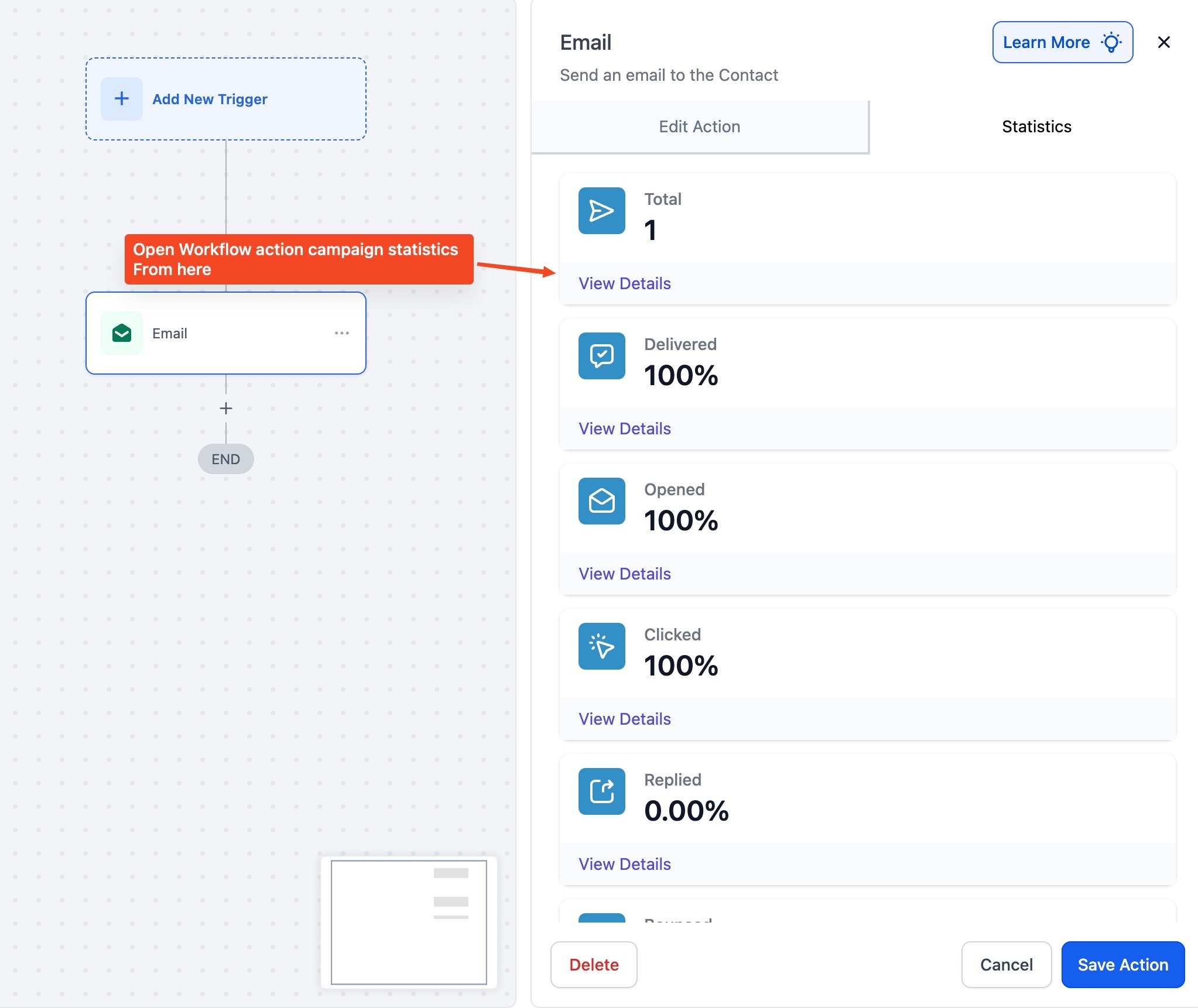 Email Actions UI for Workflows – Step 6: Save and View Statistics