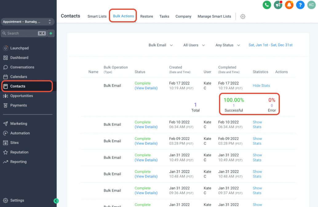 Bulk Email Statistics