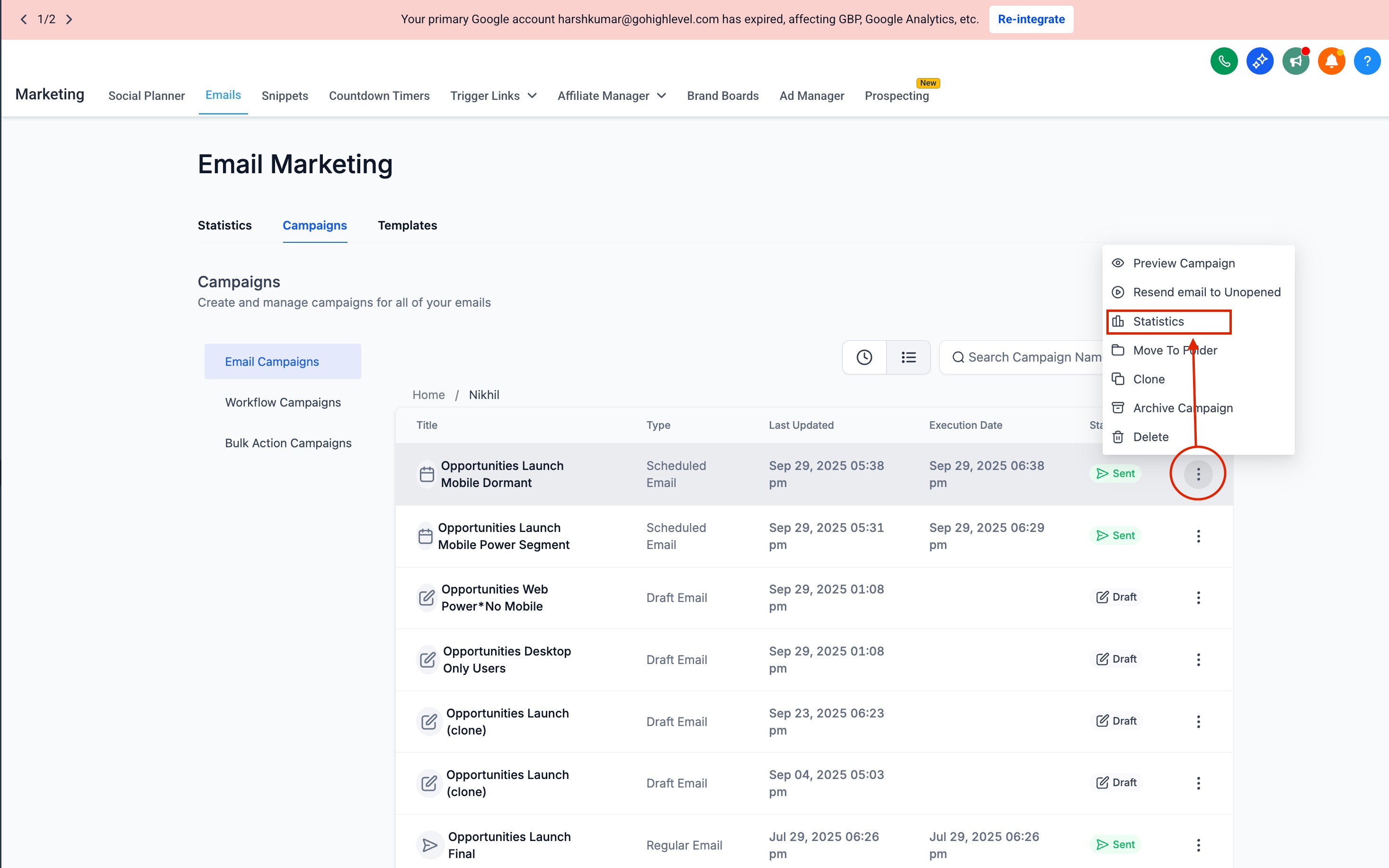 Email Statistics – Summary Page – How to Access the Summary Page