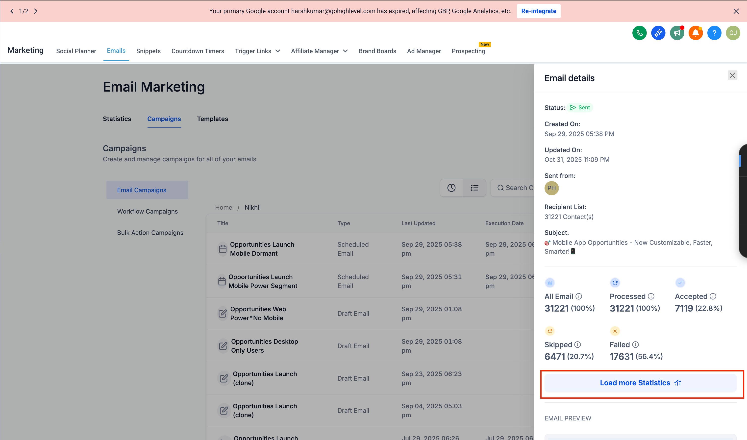 Email Statistics – Summary Page – How to Access the Summary Page