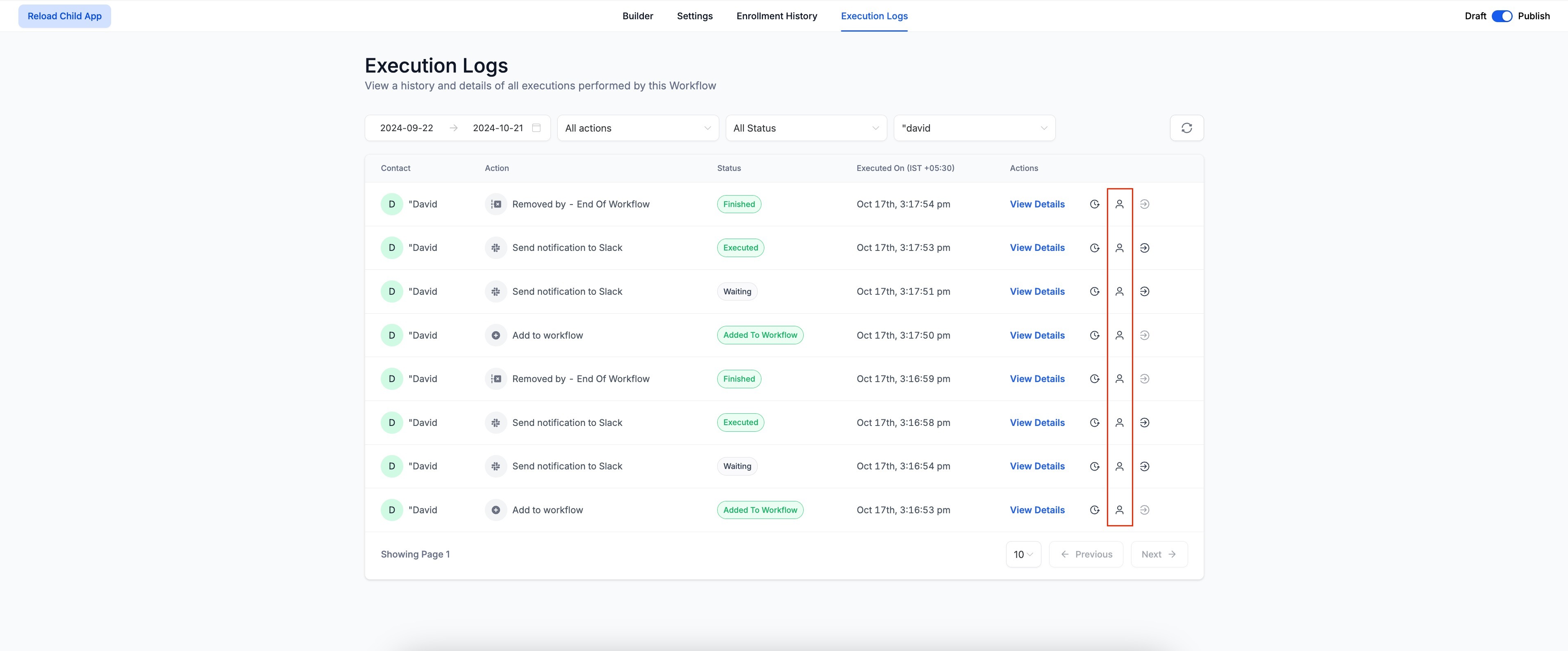 Execution Logs & Enrolment History Enhancements – Changes in Contact History