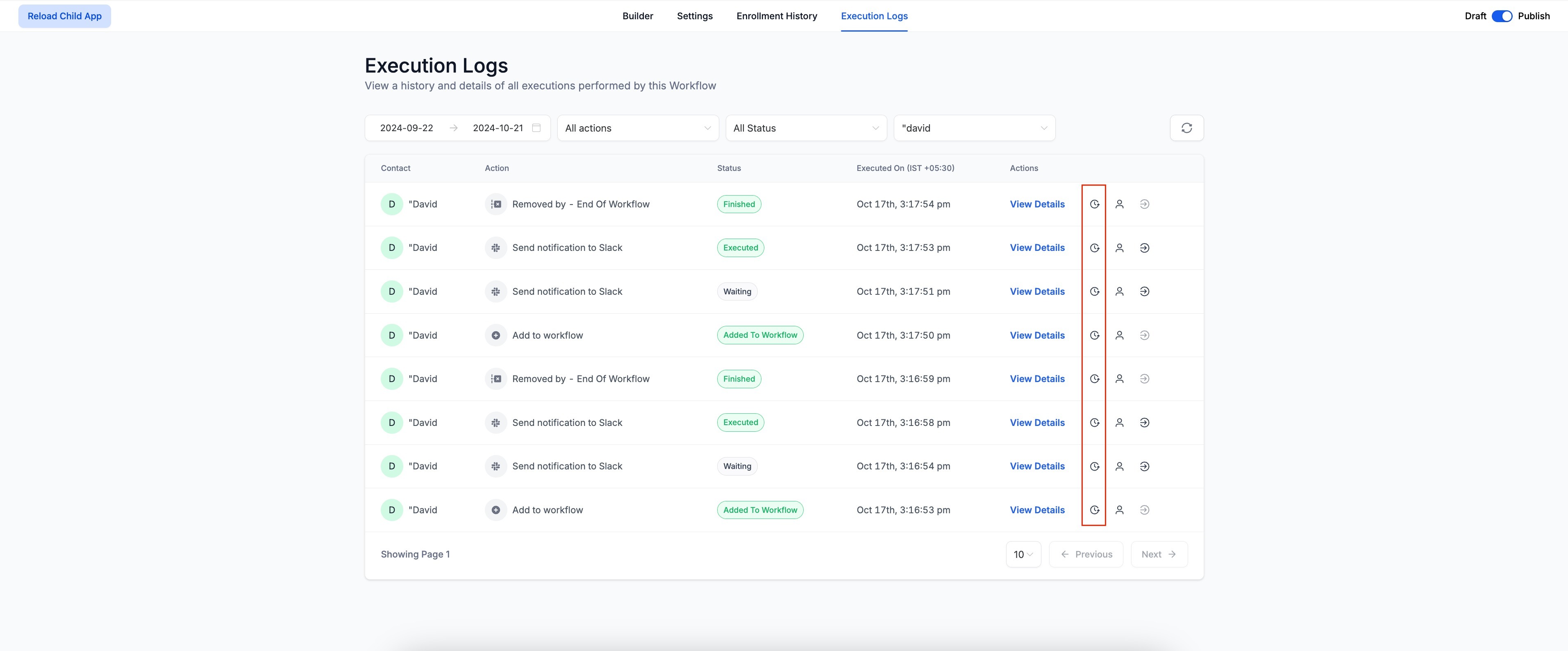 Execution Logs & Enrolment History Enhancements – Changes in Execution History