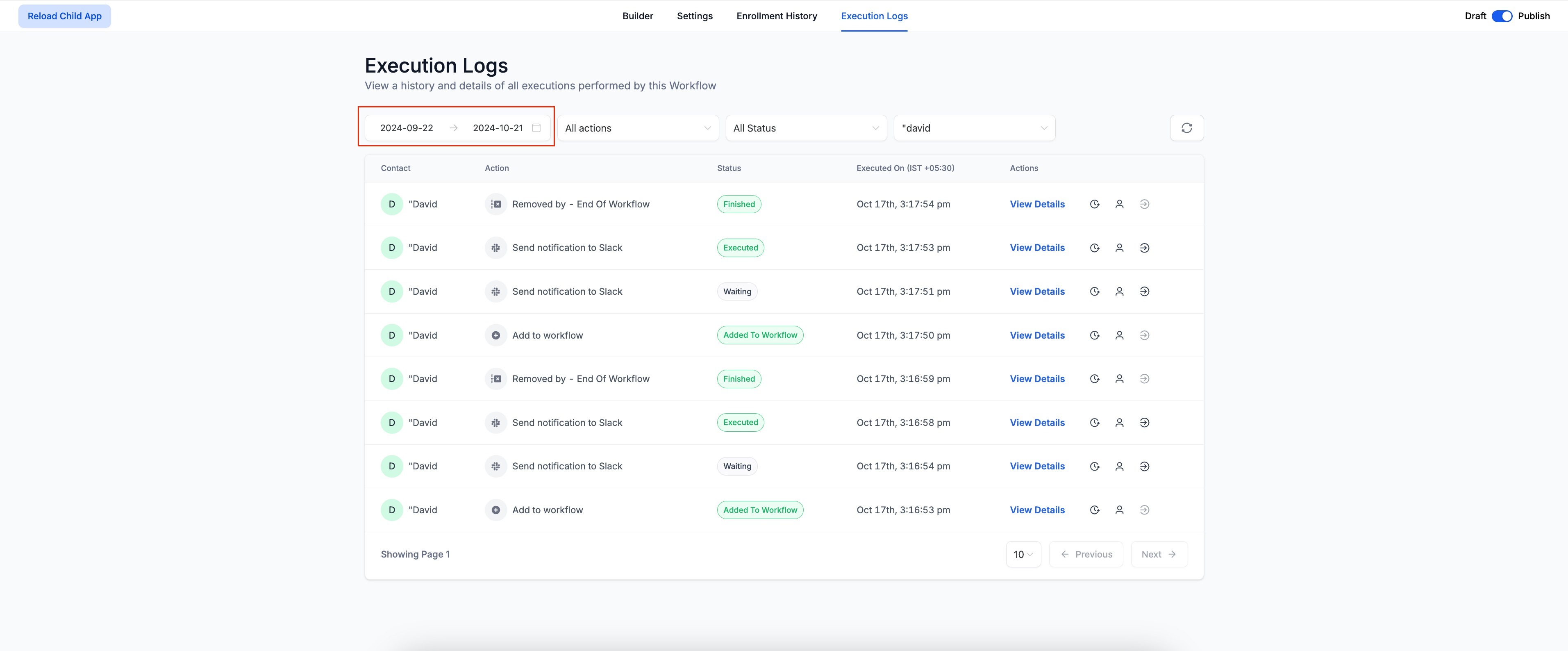 Execution Logs & Enrolment History Enhancements – Date and Time Enhancements