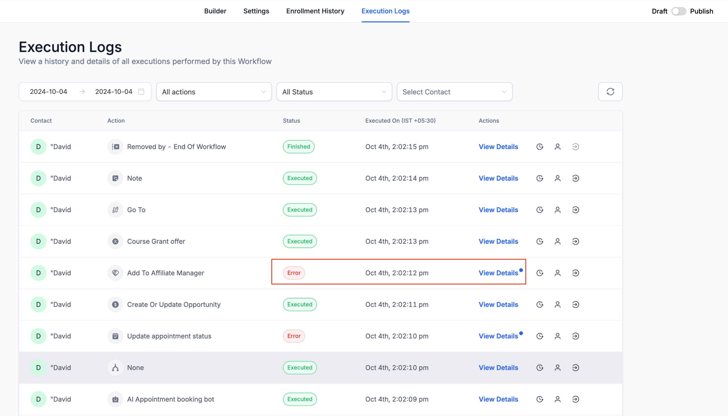 Execution Logs & Enrolment History Enhancements – Execution Logs - UI/UX Changes