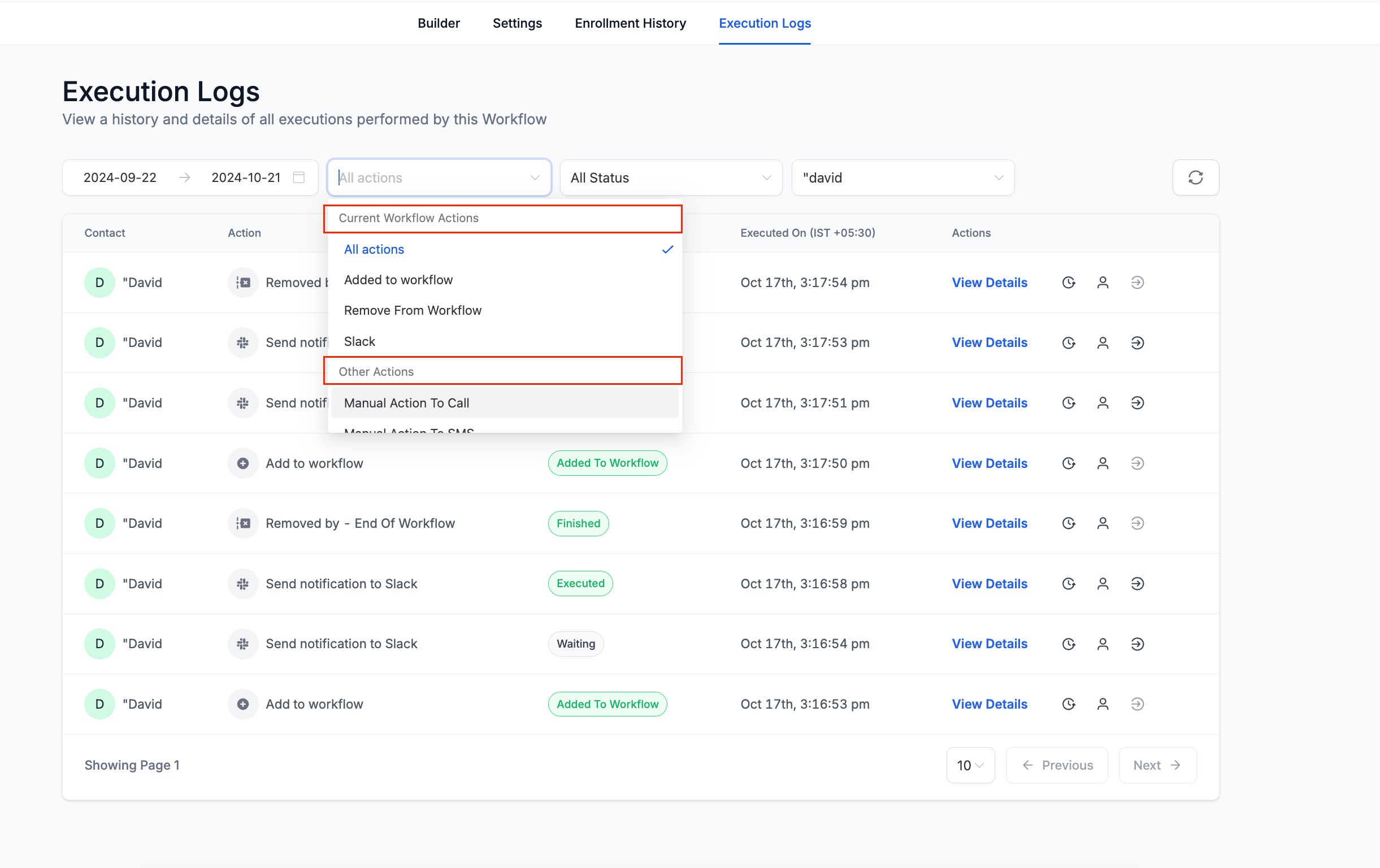Execution Logs & Enrolment History Enhancements – Execution Logs - UI/UX Changes