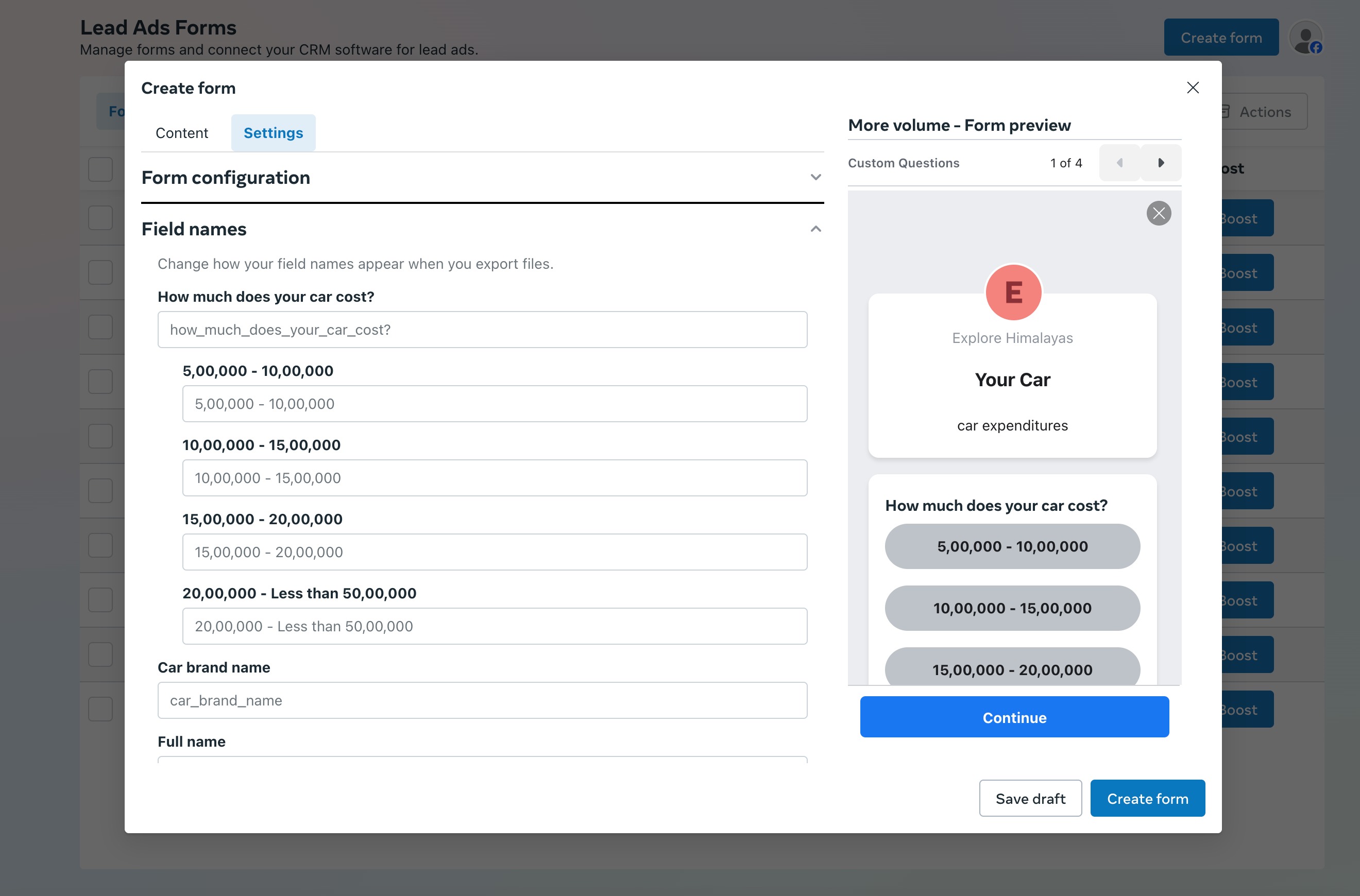 Facebook form field mapping – Screenshot 6