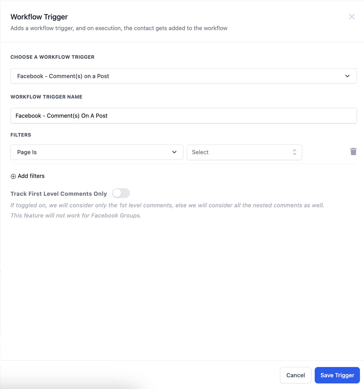 Facebook / Instagram – User comments on a Post trigger – 2. Page is