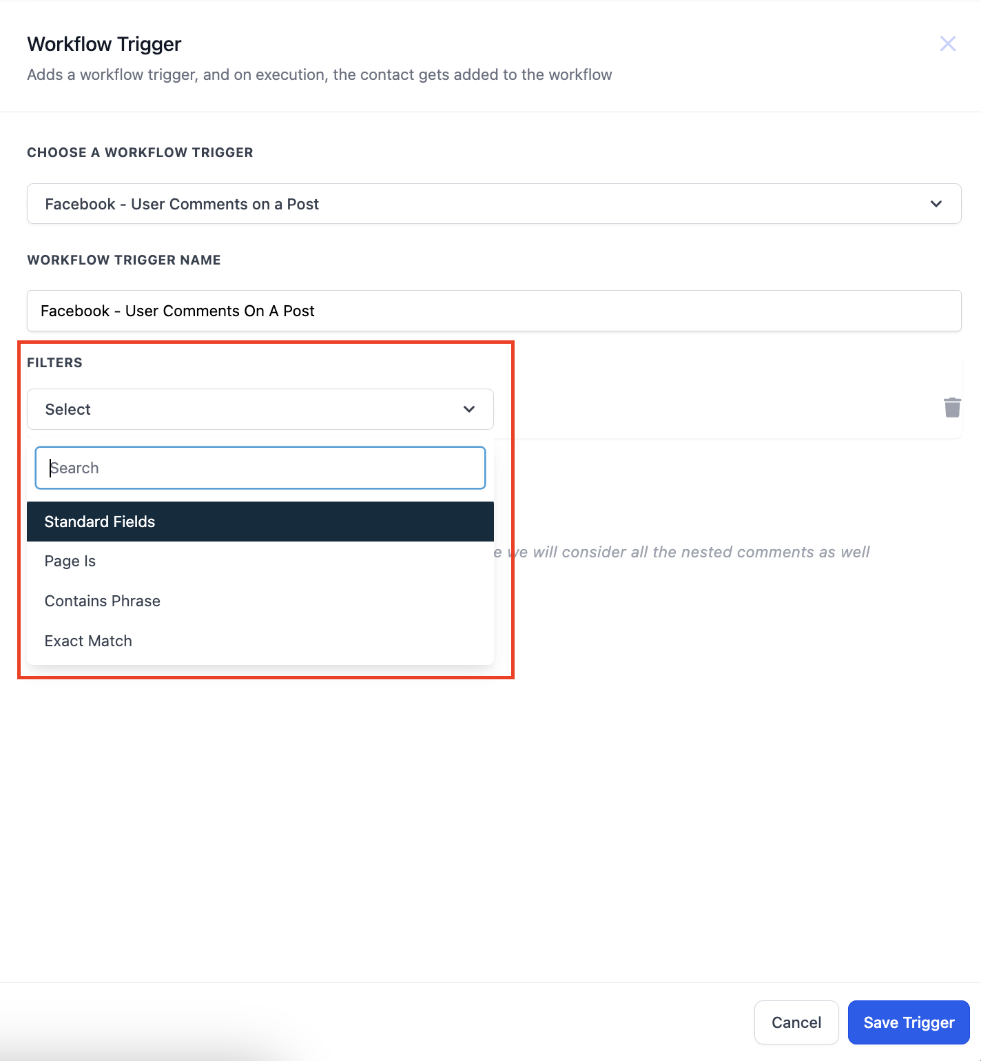 Facebook / Instagram – User comments on a Post trigger – 2. Page is
