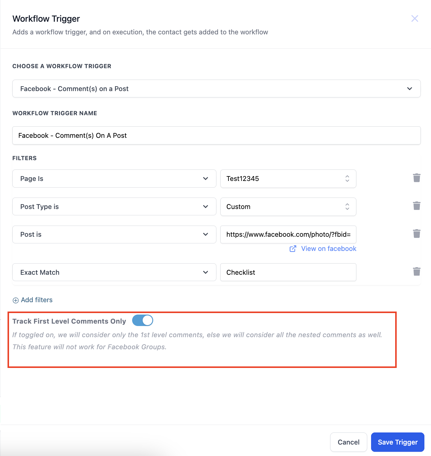 Facebook / Instagram – User comments on a Post trigger – 5. Tracking first level comments
