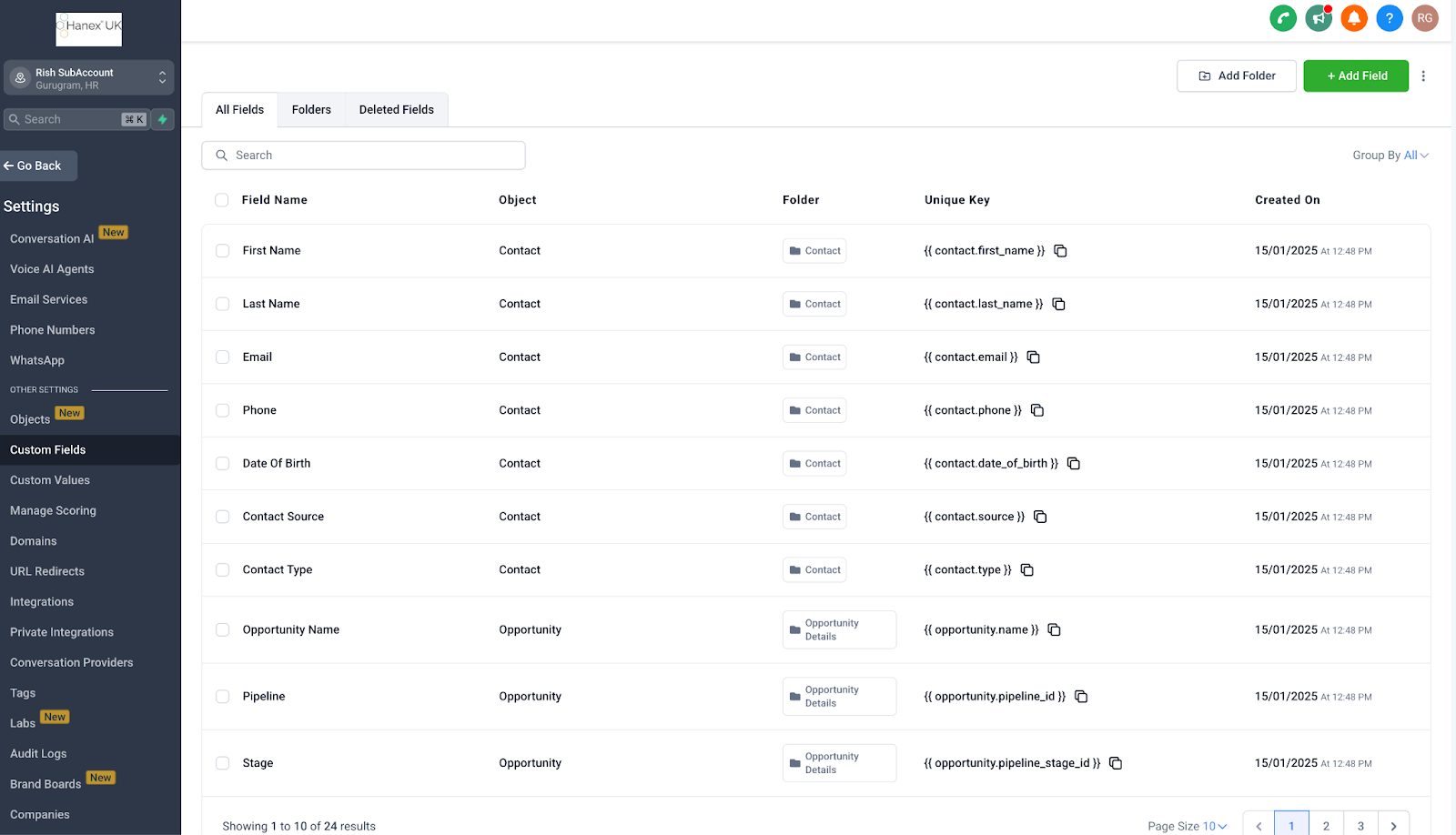 Facebook multi page setup guide – To create custom fields: