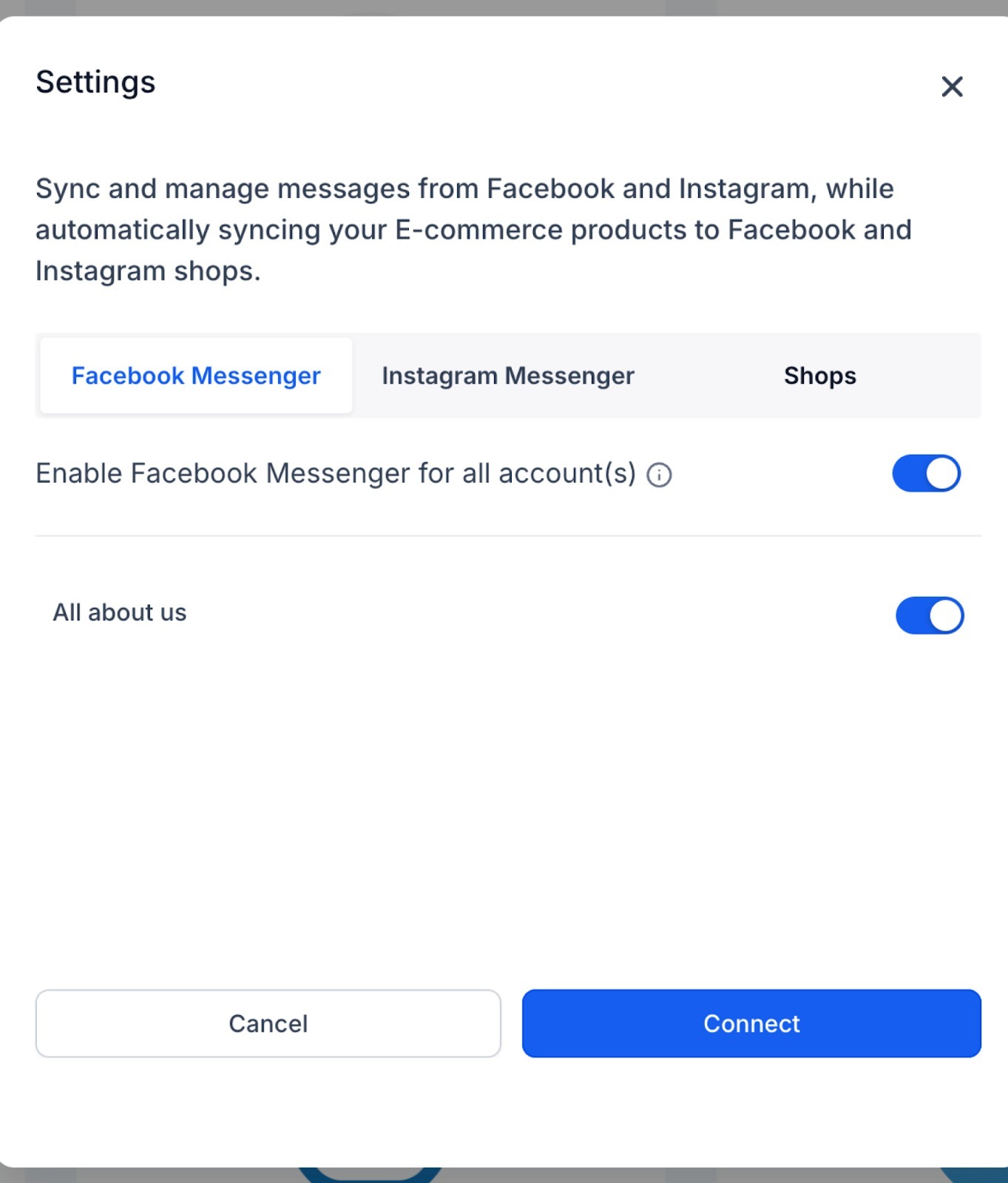 Facebook multi page setup guide – To enable or disable facebook/instagram messages: