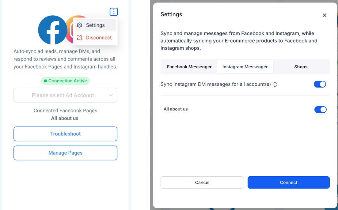 Facebook Multi page Troubleshoot – Instagram Connection/messages :