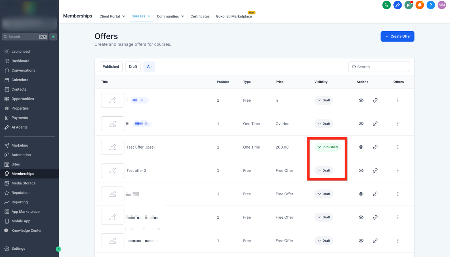 Getting Started – Launch a Course – Create an Offer