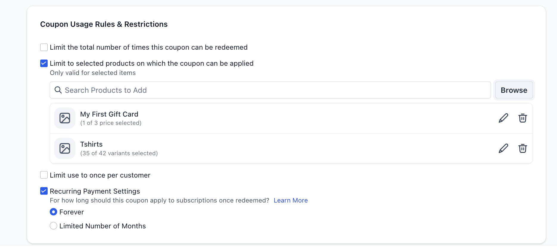 Getting Started with Coupons – 2. Limit to Selected Products