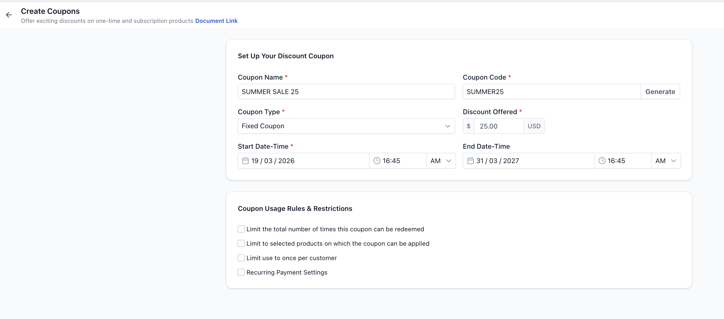 Getting Started with Coupons – Step 4: Set Validity (Optional)
