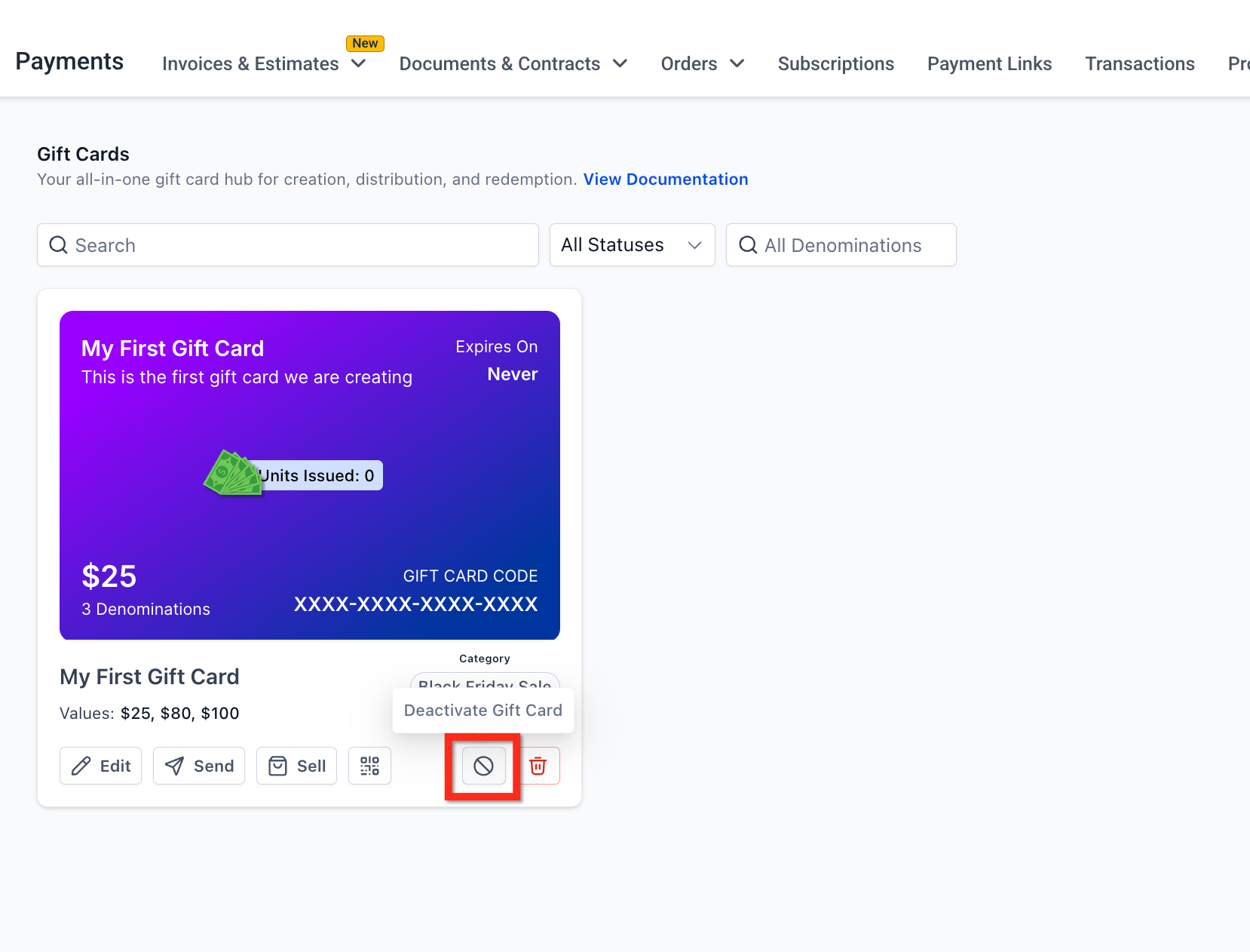 Getting Started with Gift Cards – Editing, Archiving and Deactivating Gift Cards