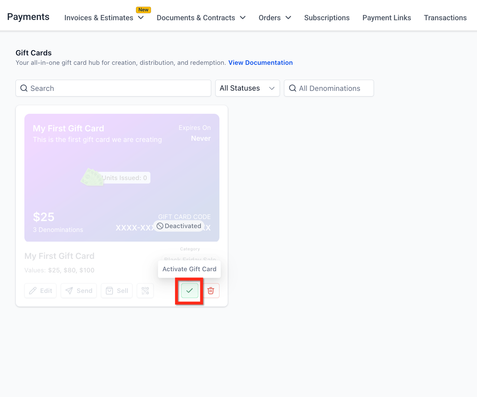 Getting Started with Gift Cards – Editing, Archiving and Deactivating Gift Cards