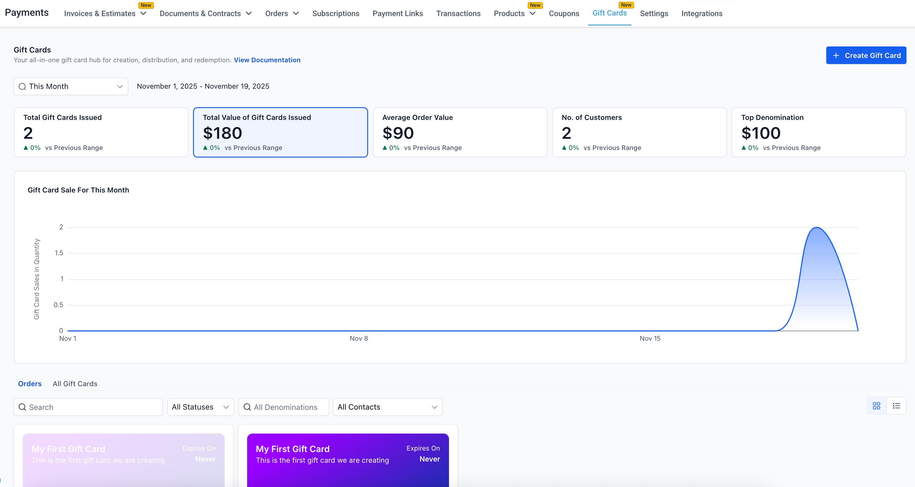 Getting Started with Gift Cards – Gift Card Dashboard
