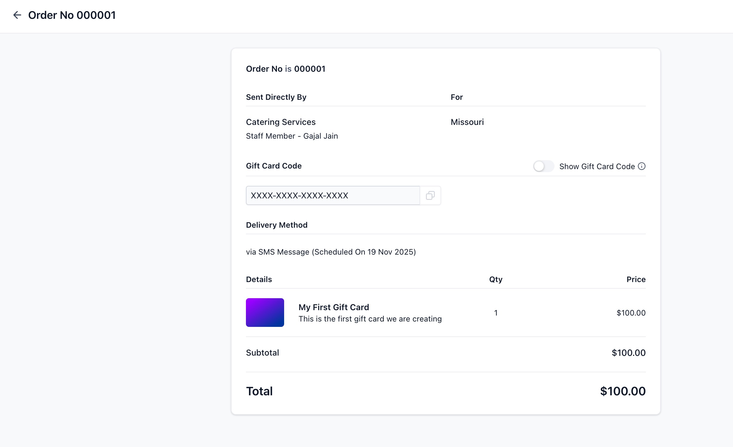 Getting Started with Gift Cards – Gift Card Order Details Page