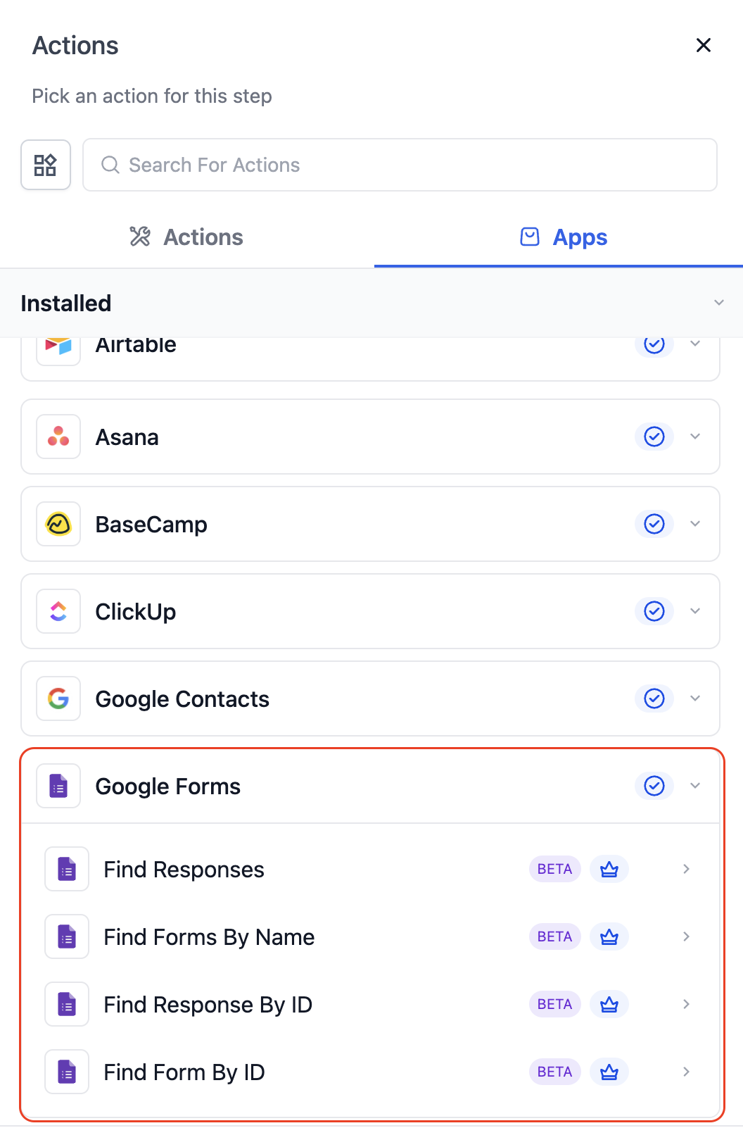 Google Forms – Actions and Triggers in Workflows – Configuring Google Forms in a workflow