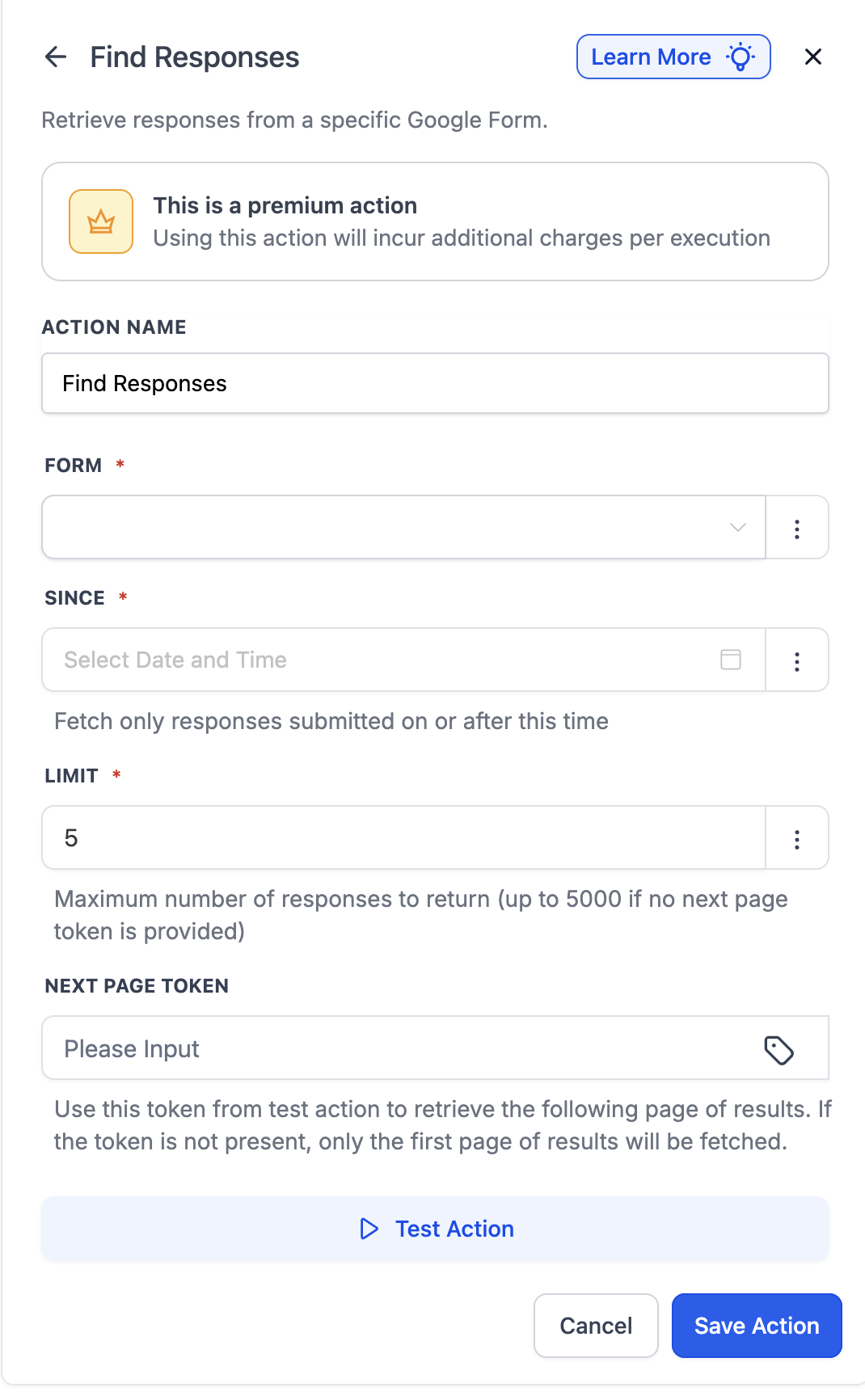 Google Forms – Actions and Triggers in Workflows – Google Forms workflow action configuration