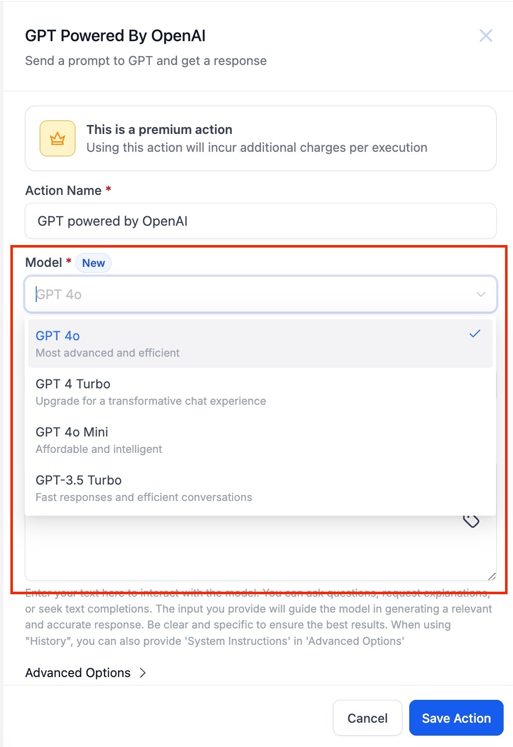 GPT 4 Models – Workflow AI – Select Model