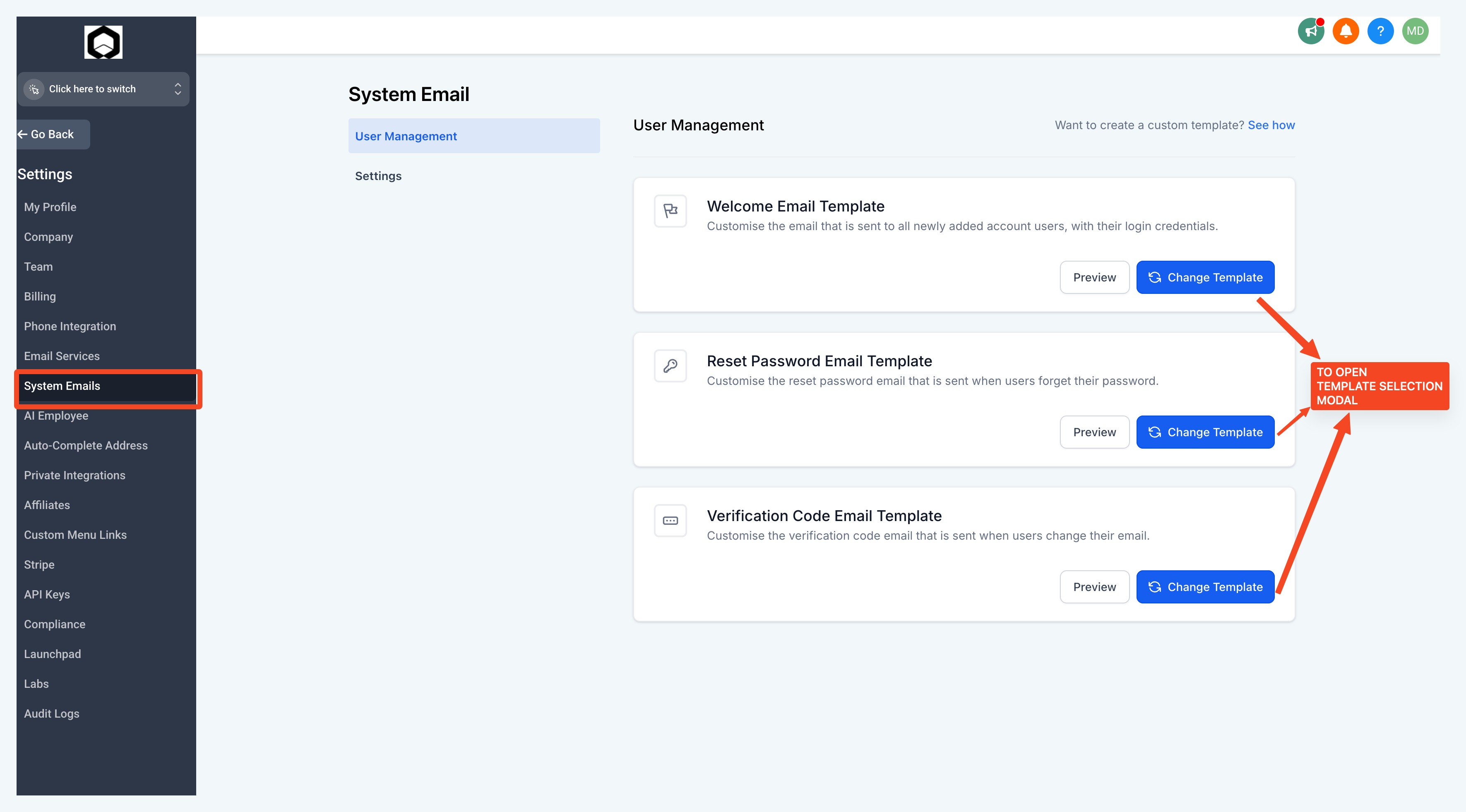 Guide to Changing Agency System Email Templates – Step 1: Access System Email Settings