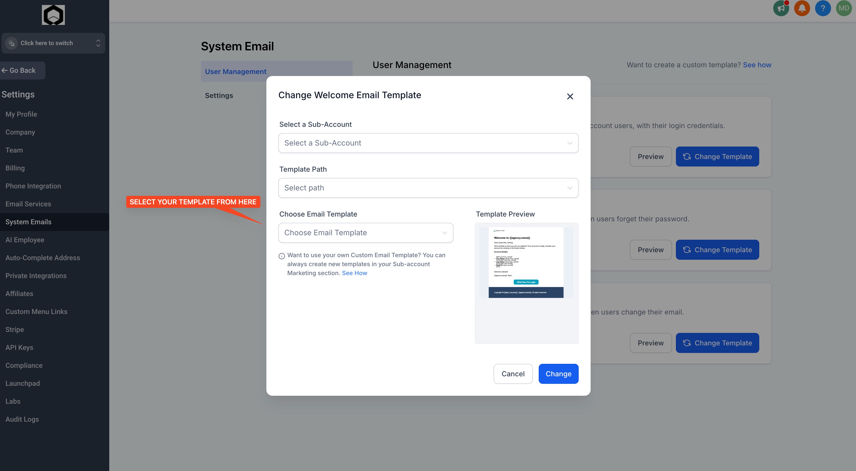 Guide to Changing Agency System Email Templates – Step 2: Modify an Existing Template