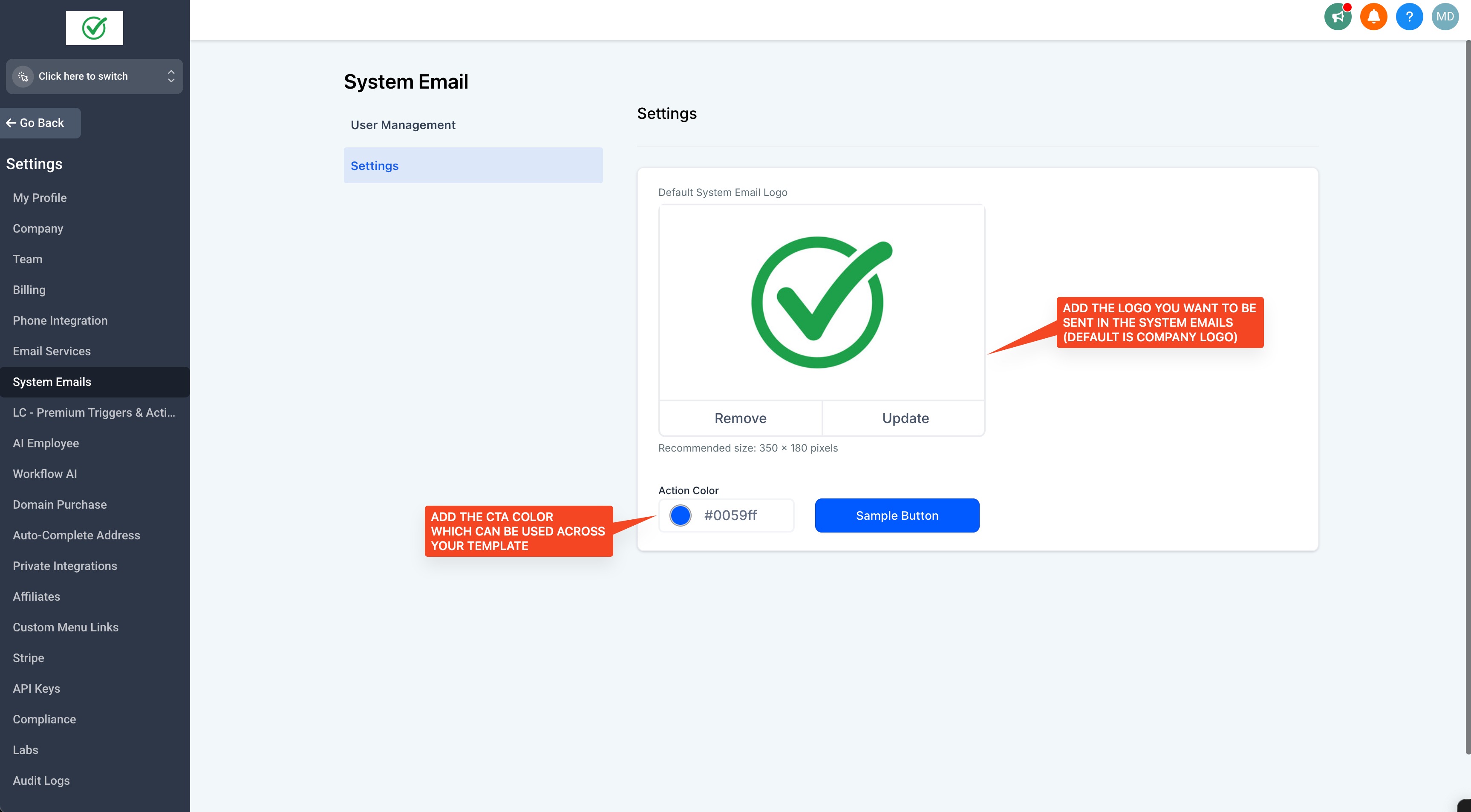 Guide to Changing Agency System Email Templates – Step 4: Customize the Logo and CTA Colors